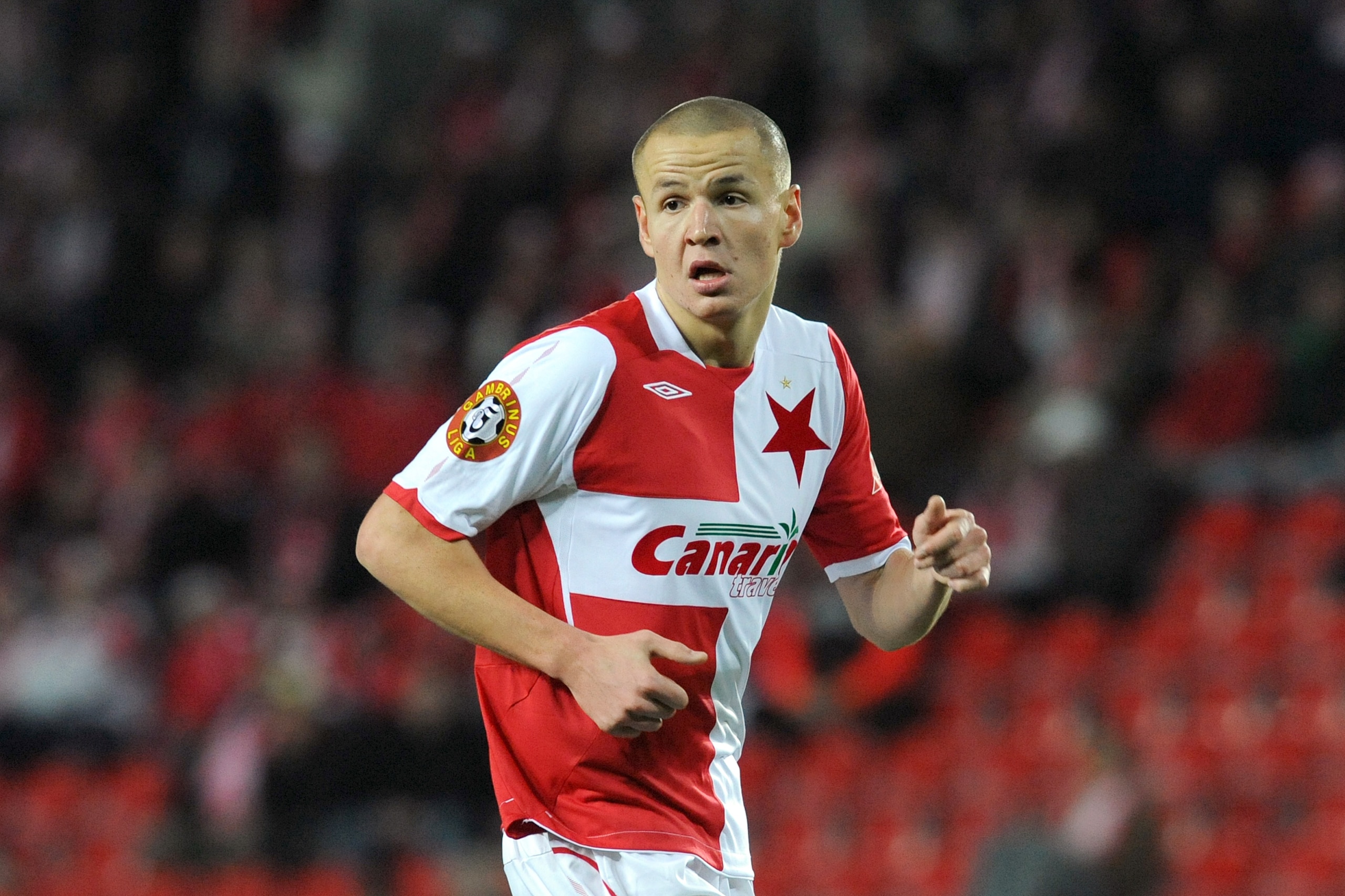 PRAGUE, CZECH REPUBLIC - OCTOBER 26: Adam Hlousek of SK Slavia Praha during the Gambrinus Liga match between SK Slavia Praha and SK Sigma Olomouc held on October 26, 2009 at the Stadion Eden, in Prague, Cezch Republic. (Photo by Michal Cizek/EuroFootball PRAGUE, CZECH REPUBLIC - OCTOBER 26: Adam Hlousek of SK Slavia Praha during the Gambrinus Liga match between SK Slavia Praha and SK Sigma Olomouc held on October 26, 2009 at the Stadion Eden, in Prague, Cezch Republic. (Photo by Michal Cizek/EuroFootball
