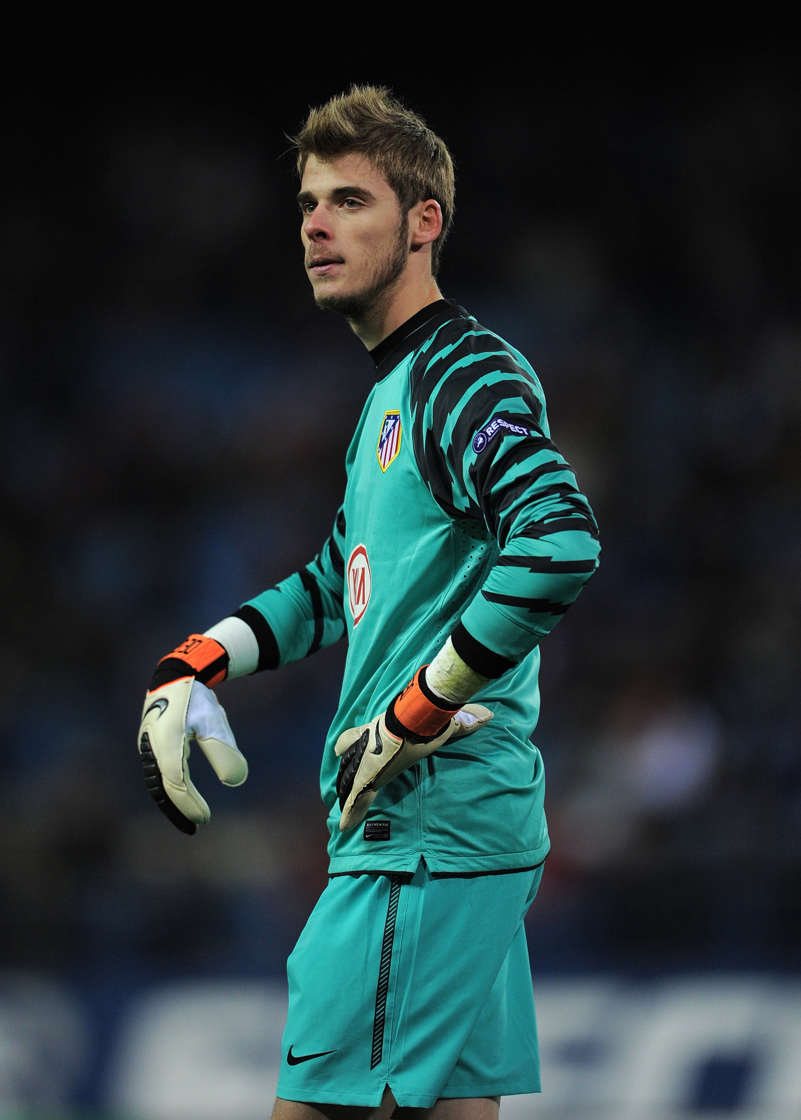 MADRID, SPAIN - DECEMBER 01:  Goalkeeper David de Gea of Atletico Madrid looks on during the Europea League match between Atletico Madrid and Aris Thessaloniki at the Vicente Calderon Stadium on December 1, 2010 in Madrid, Spain.  (Photo by Jasper Juinen/