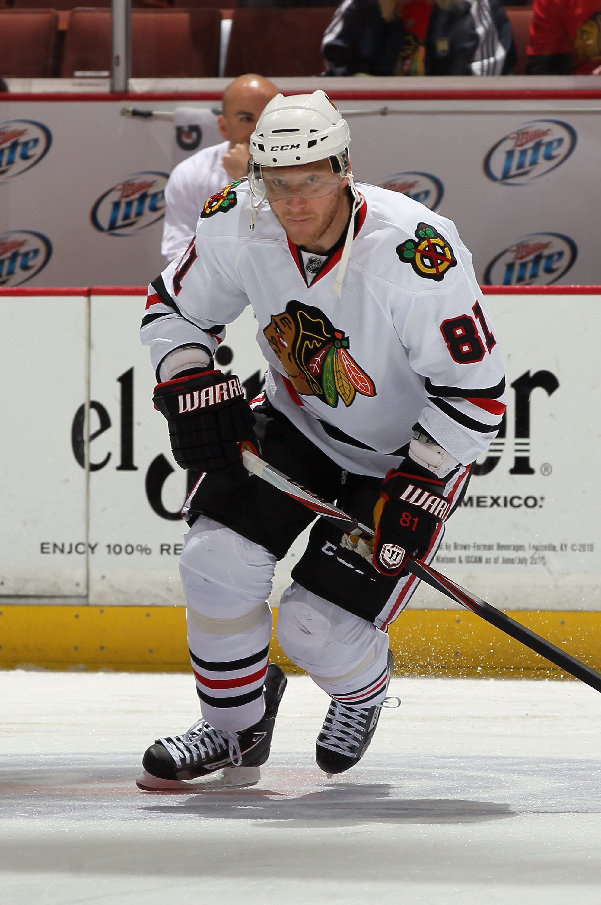 ANAHEIM, CA - NOVEMBER 26:  Marian Hossa #81 of the Chicago Blackhawks skates prior to the start of the game against the Anaheim Ducks at the Honda Center on November 26, 2010 in Anaheim, California.  (Photo by Jeff Gross/Getty Images)