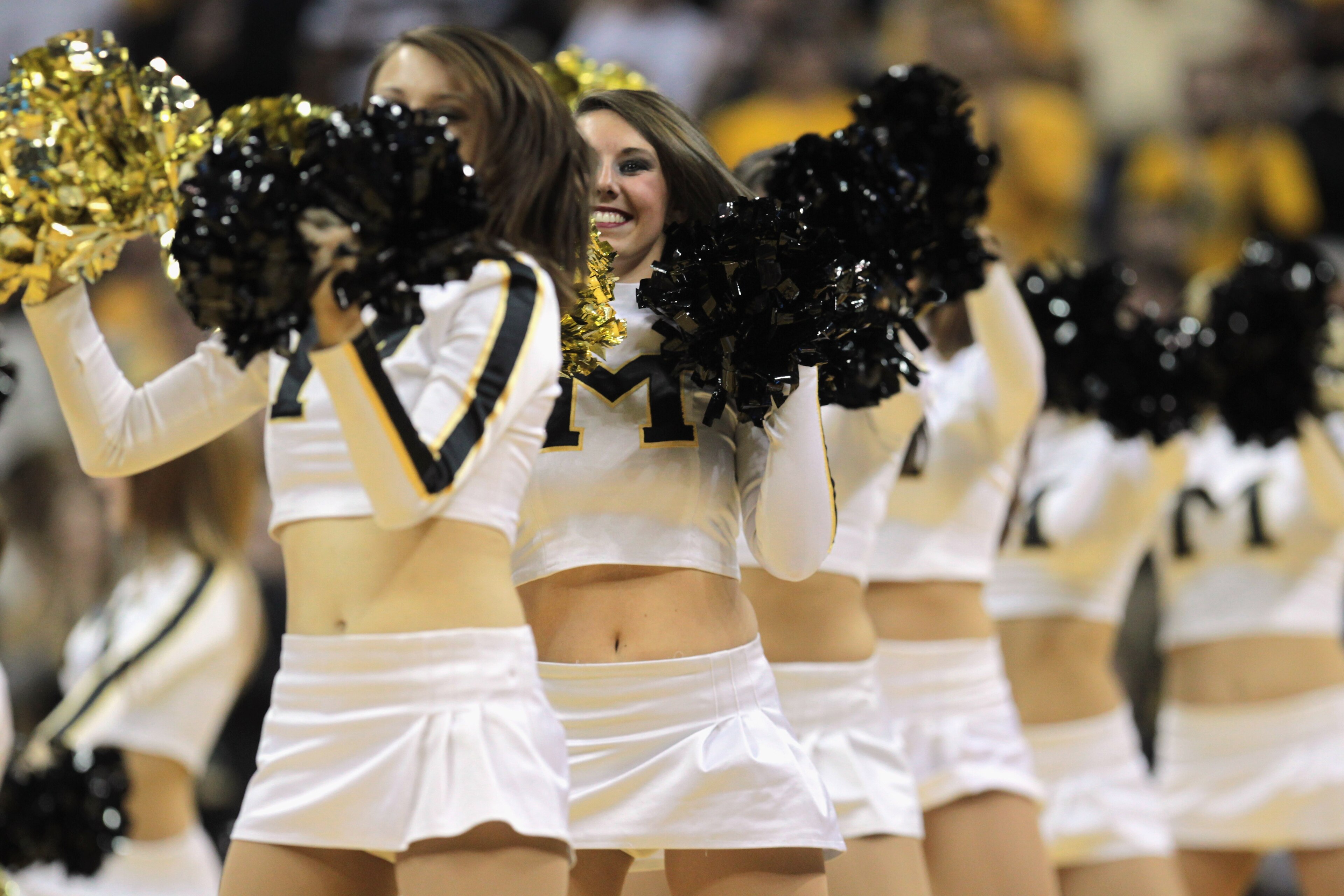 COLUMBIA, MO - DECEMBER 08: Missouri Tiger cheerleaders in action during the game between the Vanderbilt Commodores and the Missouri Tigers on December 8, 2010 at Mizzou Arena in Columbia, Missouri. (Photo by Jamie Squire/Getty Images) COLUMBIA, MO - DECEMBER 08: Missouri Tiger cheerleaders in action during the game between the Vanderbilt Commodores and the Missouri Tigers on December 8, 2010 at Mizzou Arena in Columbia, Missouri. (Photo by Jamie Squire/Getty Images)