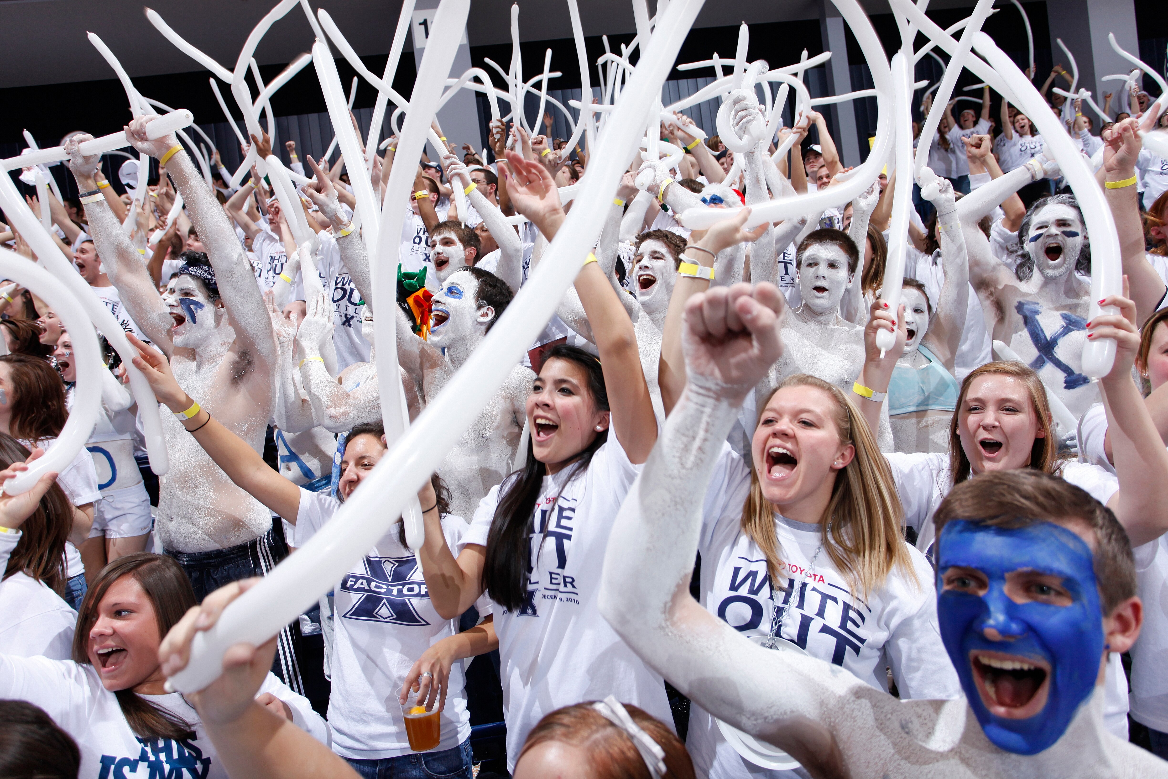 CINCINNATI, OH - DECEMBER 9: Xavier Musketeers fans cheer during the game against the Butler Bulldogs at Cintas Center on December 9, 2010 in Cincinnati, Ohio. Xavier defeated Butler 51-49. (Photo by Joe Robbins/Getty Images)