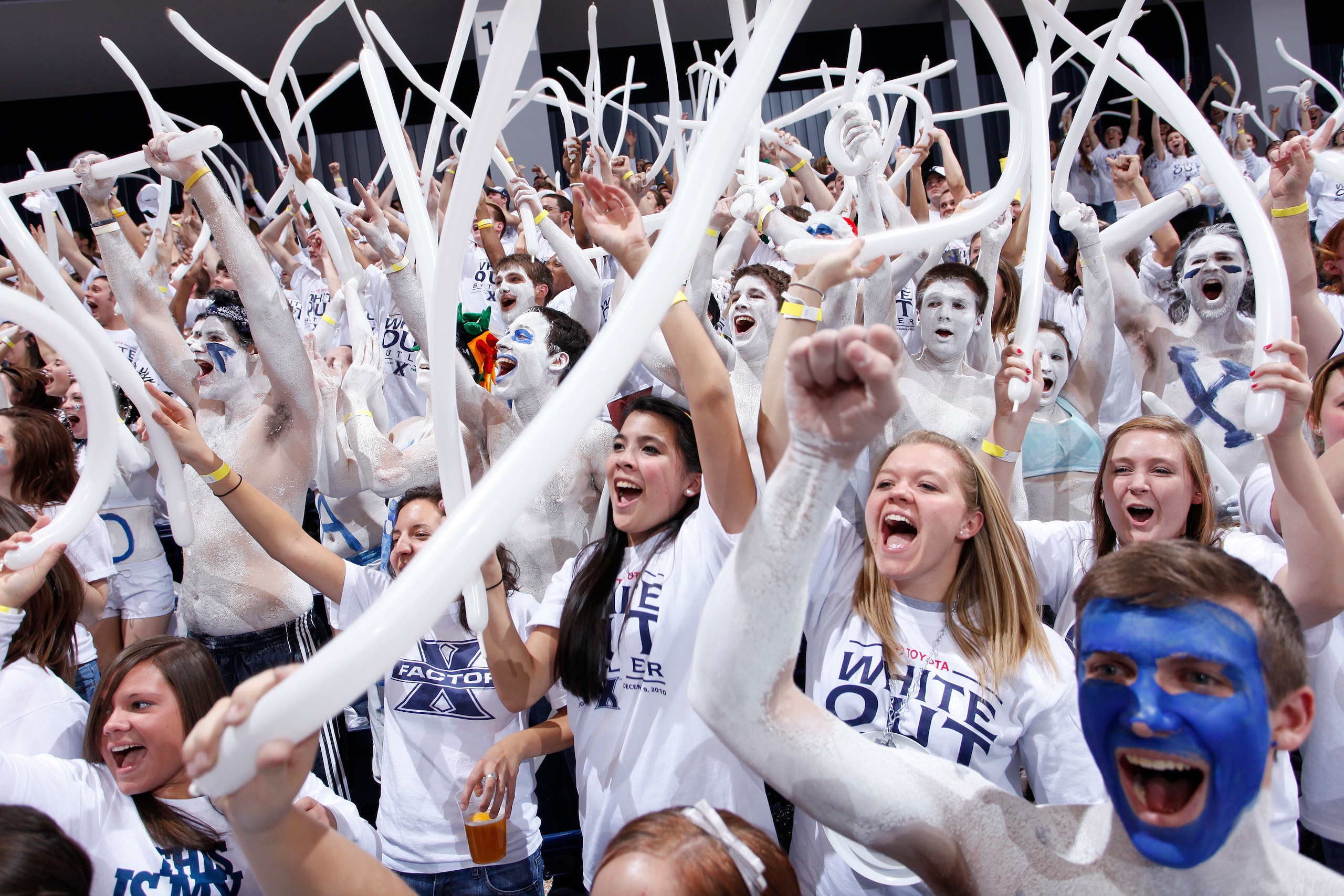 CINCINNATI, OH - DECEMBER 9: Xavier Musketeers fans cheer during the game against the Butler Bulldogs at Cintas Center on December 9, 2010 in Cincinnati, Ohio. Xavier defeated Butler 51-49. (Photo by Joe Robbins/Getty Images)