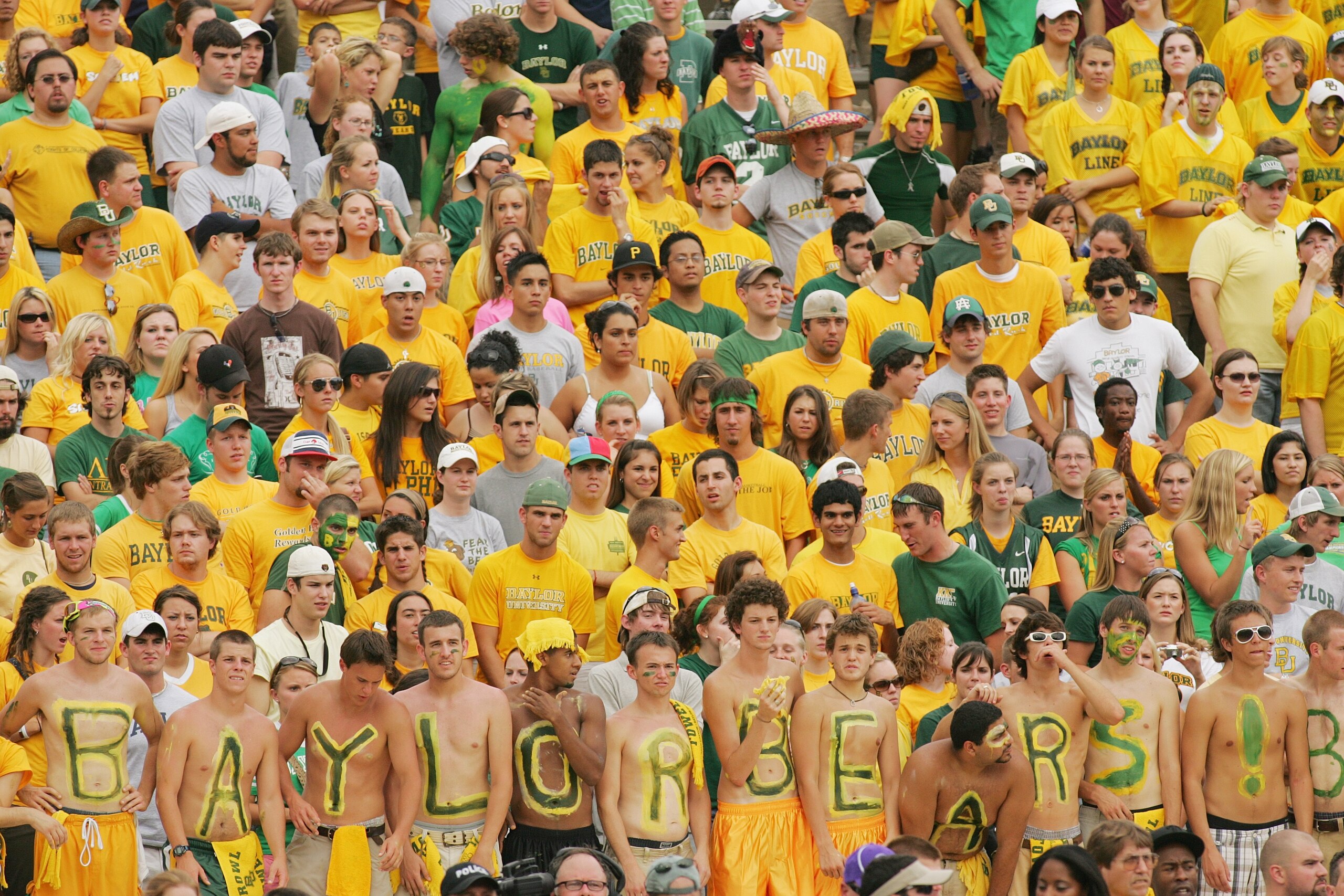 WACO, TX - SEPTEMBER 3:  Baylor Bears fans watch the game against the TCU Horned Frogs on September 3, 2006 at Floyd Casey Stadium in Waco, Texas. TCU defeated Baylor 17-7.  (Photo by Ronald Martinez/Getty Images)