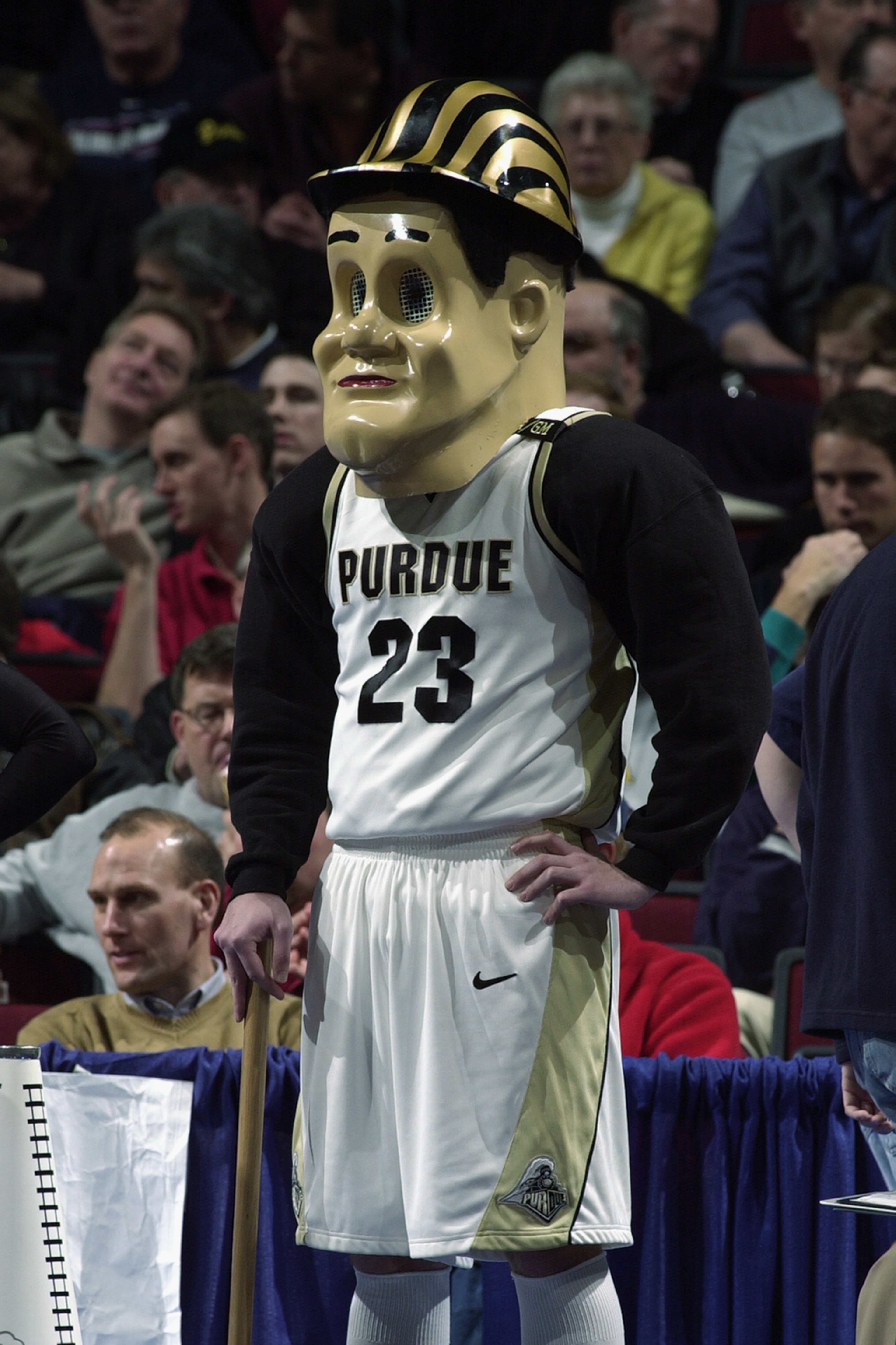 CHICAGO - MARCH 13: The mascot for Purdue University entertains fans during the Big Ten Men's Basketball Tournament game between the Michigan State University Spartans and the Purdue University Boilermakers at the United Center on March 14, 2003 in Chica CHICAGO - MARCH 13: The mascot for Purdue University entertains fans during the Big Ten Men's Basketball Tournament game between the Michigan State University Spartans and the Purdue University Boilermakers at the United Center on March 14, 2003 in Chica
