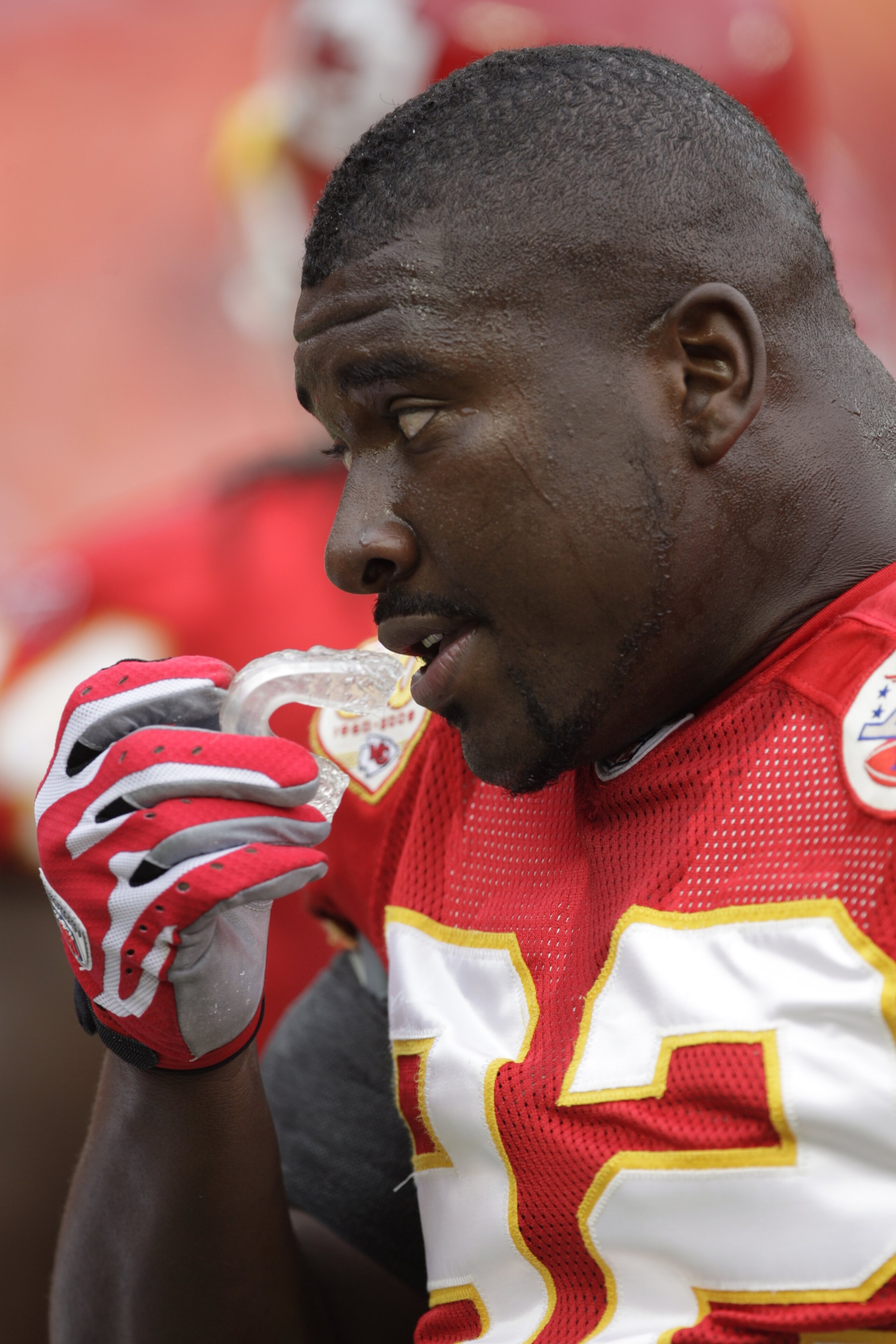 KANSAS CITY, MO - SEPTEMBER 20:  Wallace Gilberry #92 of the Kansas City Chiefs looks on during the game against the Oakland Raiders at Arrowhead Stadium on September 20, 2009 in Kansas City, Missouri. (Photo by Jamie Squire/Getty Images)