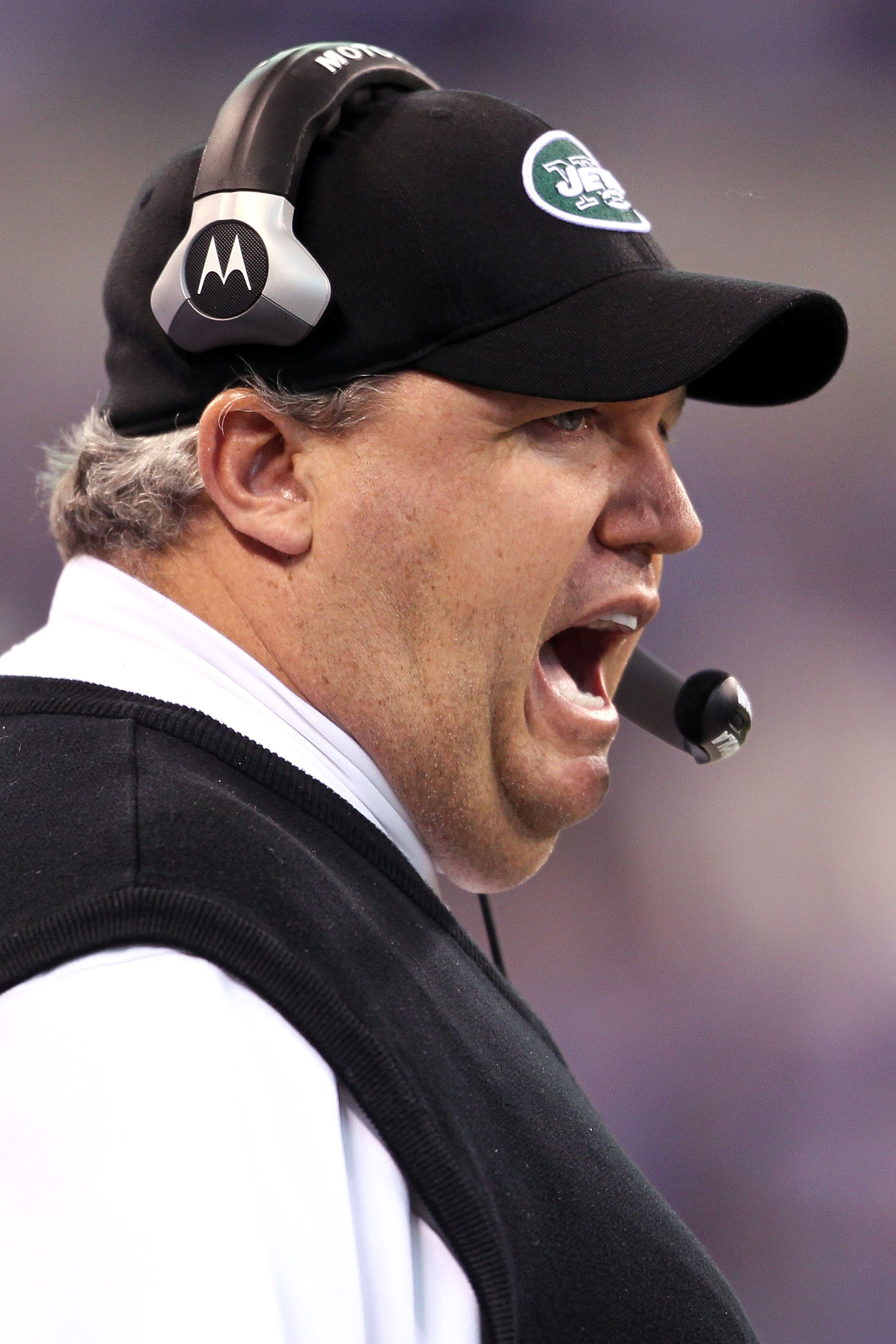INDIANAPOLIS - JANUARY 24: Head coach Rex Ryan of the New York Jets calls out in the first quarter against the Indianapolis Colts during the AFC Championship Game at Lucas Oil Stadium on January 24, 2010 in Indianapolis, Indiana. (Photo by Andy Lyons/Ge INDIANAPOLIS - JANUARY 24: Head coach Rex Ryan of the New York Jets calls out in the first quarter against the Indianapolis Colts during the AFC Championship Game at Lucas Oil Stadium on January 24, 2010 in Indianapolis, Indiana. (Photo by Andy Lyons/Ge