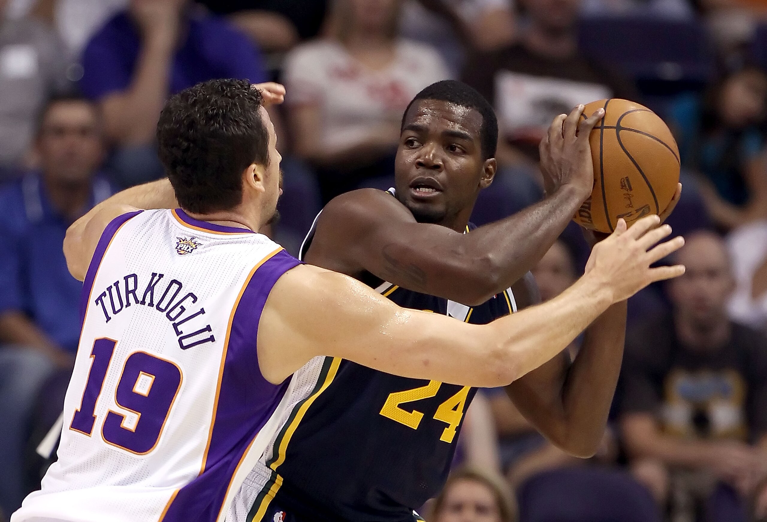 PHOENIX - OCTOBER 12:  Paul Millsap #24 of the Utah Jazz looks to pass the ball during the preseason NBA game against the Phoenix Suns at US Airways Center on October 12, 2010 in Phoenix, Arizona. NOTE TO USER: User expressly acknowledges and agrees that,