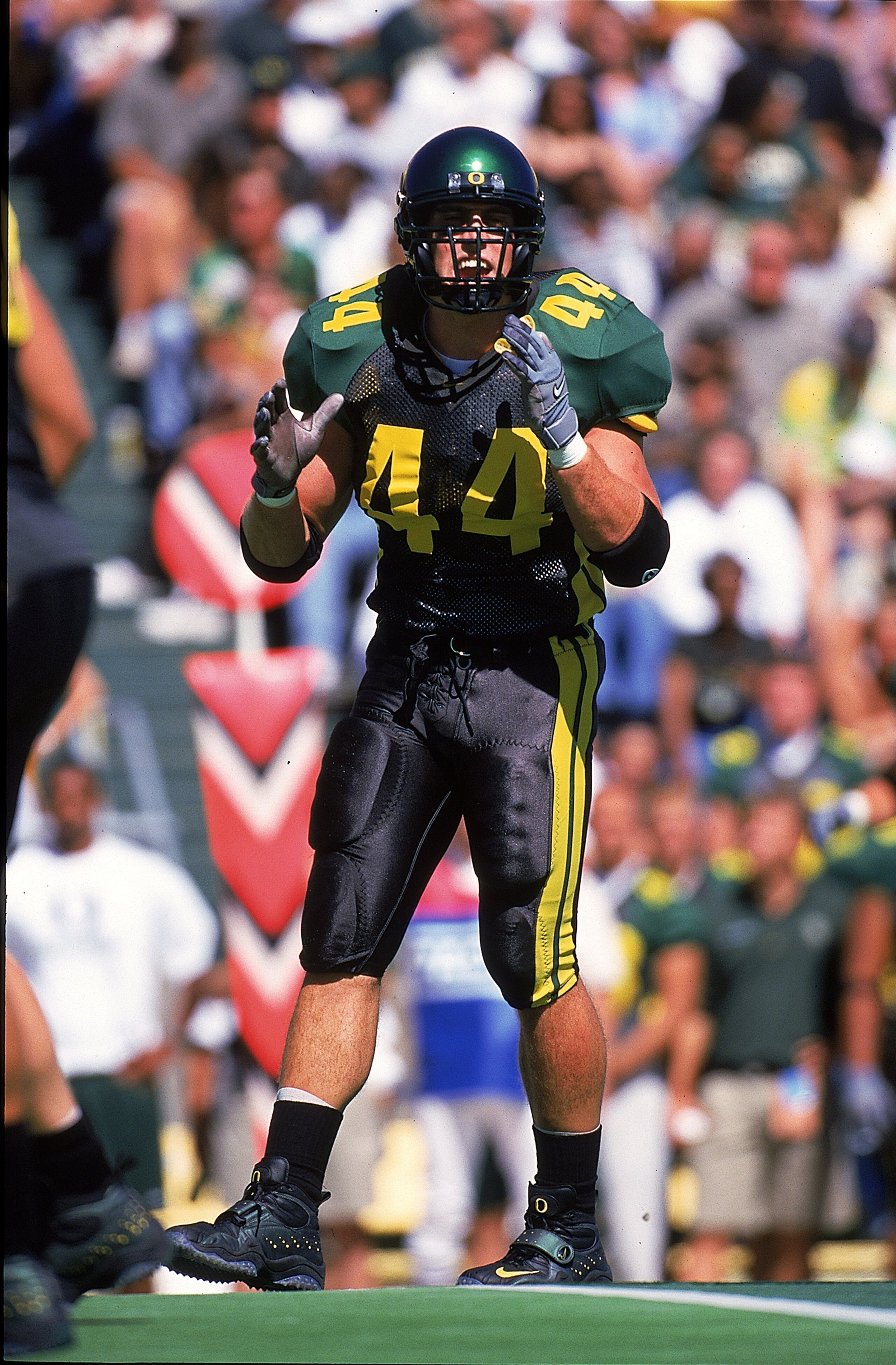 11 Sep 1999: Peter Sirmon #44 of the Oregon Ducks walks on the field during the game against the UTEP Miners at the Autzen Stadium in Eugene, Oregon. The Ducks defeated the Miners 47-28. Mandatory Credit: Otto Greule Jr.  /Allsport