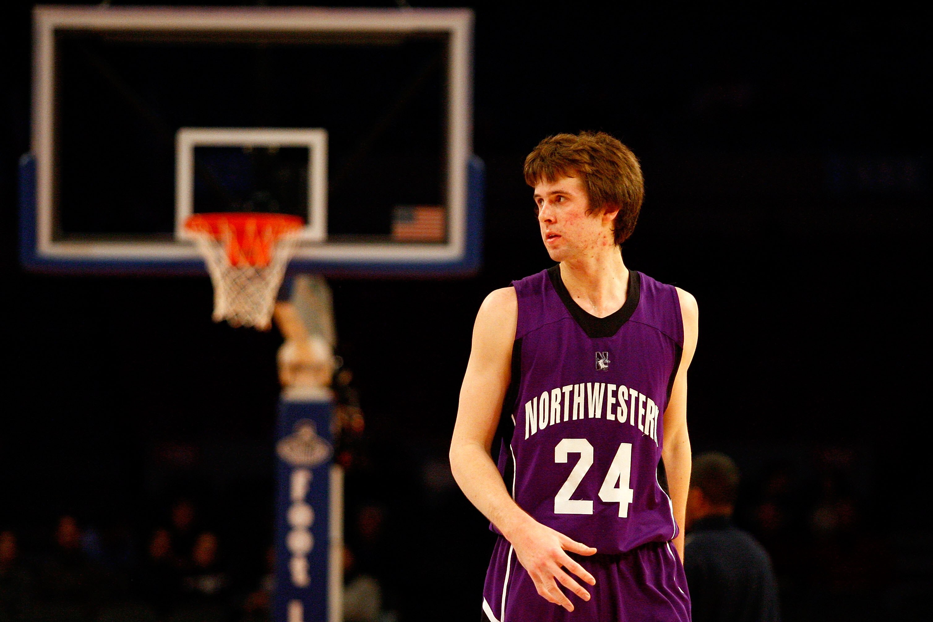 NEW YORK, NY - DECEMBER 20:  John Shurna #24 of the Northwestern Wildcats looks on against the St. Francis Terriers during the Madison Square Garden Holiday Festival at Madison Square Garden on December 20, 2010 in New York City.  (Photo by Chris Chambers