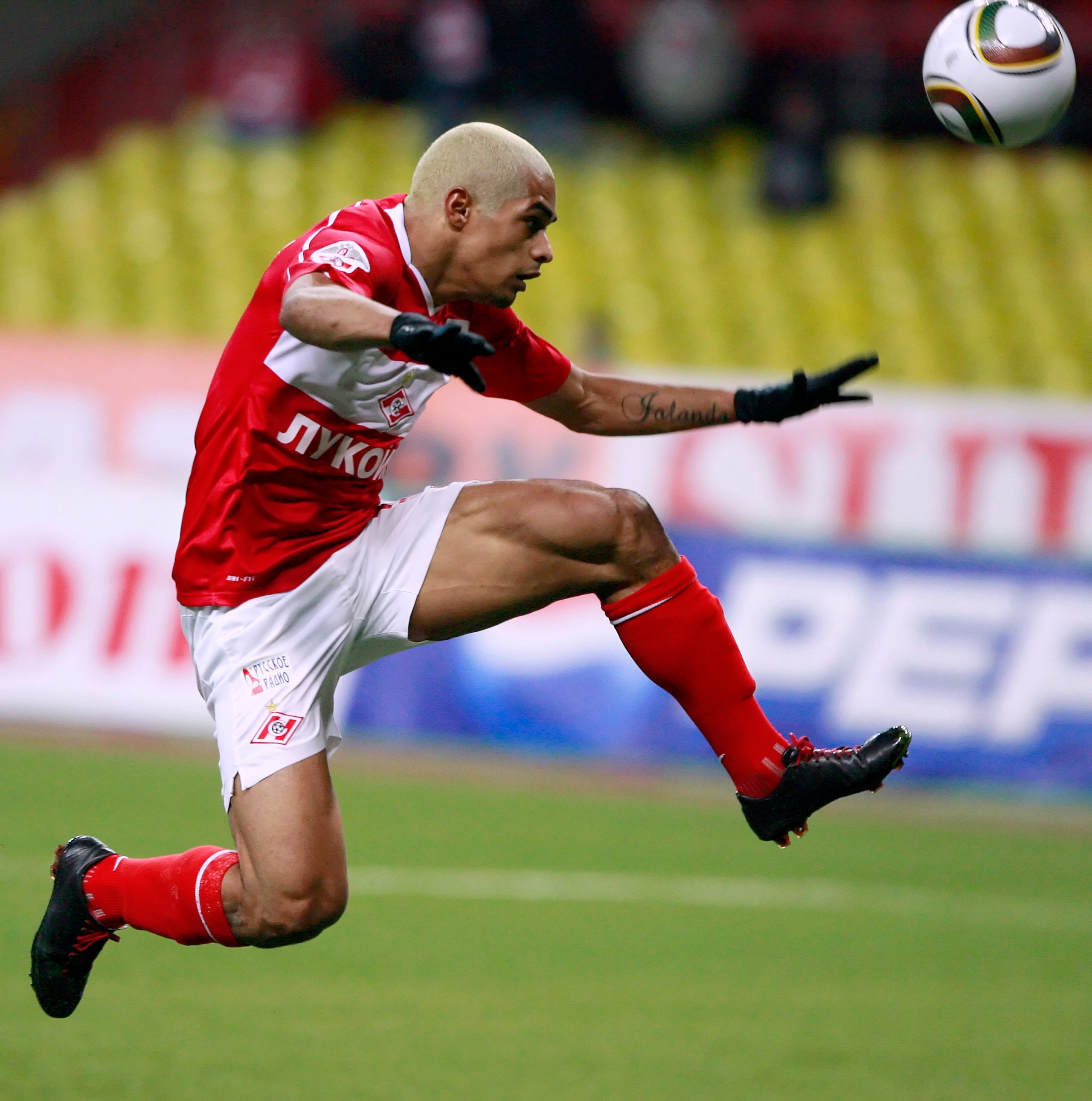 MOSCOW, RUSSIA - NOVEMBER 14: Welliton of FC Spartak Moscow in action during the Russian Football League Championship match between FC Spartak Moscow and FC Krylia Sovetov Samara at the Luzhniki Stadium on November 14, 2010 in Moscow, Russia.  (Photo by D