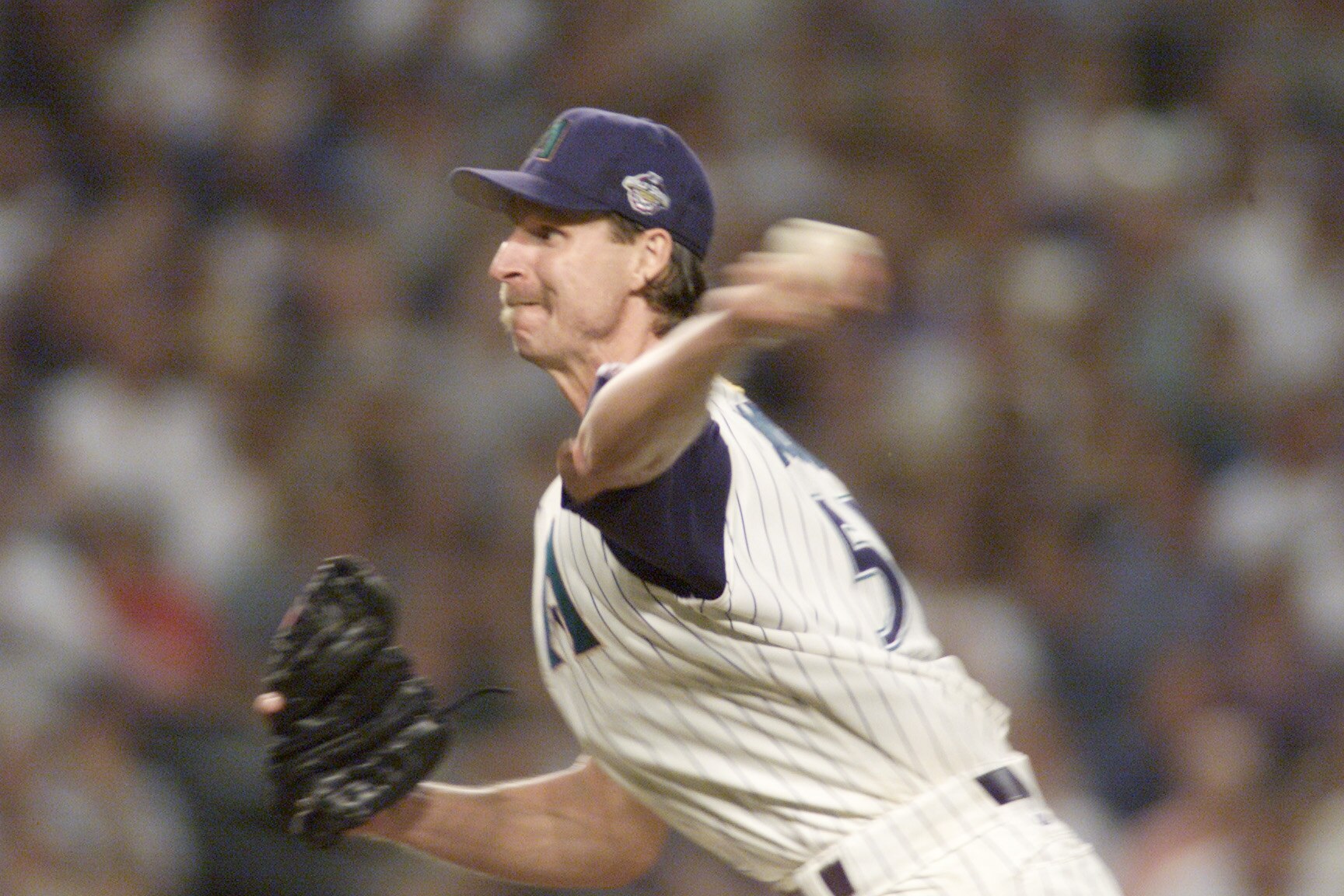 3 Nov 2001: Randy Johnson #51 of the Arizona Diamondbacks delivers during game six of the World Series against the New York Yankees at Bank One Ballpark in Phoenix, Arizona. The Diamondbacks won 15-2 to force a game 7. DIGITAL IMAGE. Mandatory Credit: Jed