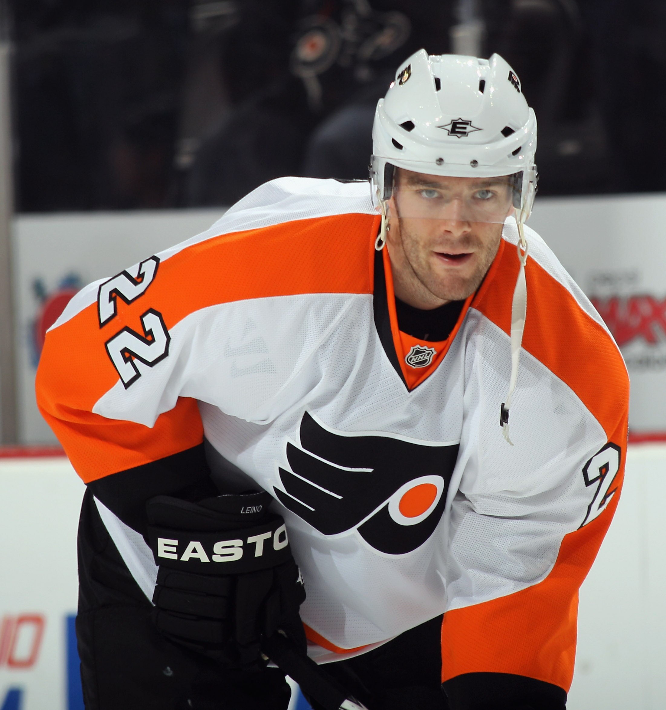 NEWARK, NJ - NOVEMBER 27:  Ville Leino #22 of the Philadelphia Flyers skates against the New Jersey Devils at the Prudential Center on November 27, 2010 in Newark, New Jersey. The Devils defeated the Flyers 2-1 in the shoot out.  (Photo by Bruce Bennett/G