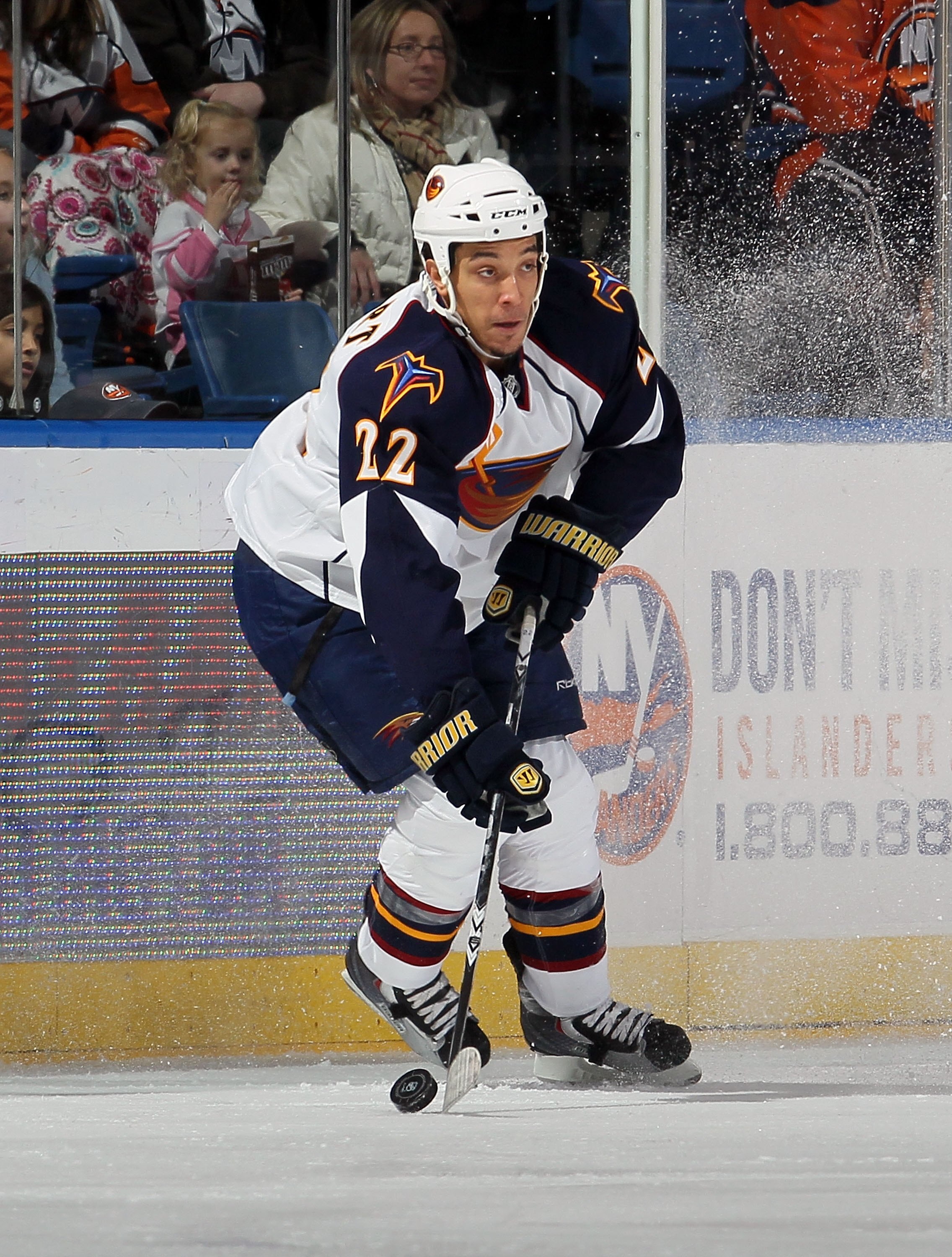 UNIONDALE, NY - DECEMBER 11:  Anthony Stewart #22 of the Atlanta Thrashers skates against the New York Islanders on December 11, 2010 at Nassau Coliseum in Uniondale, New York. The Thrashers defeated the Isles 5-4.  (Photo by Jim McIsaac/Getty Images)