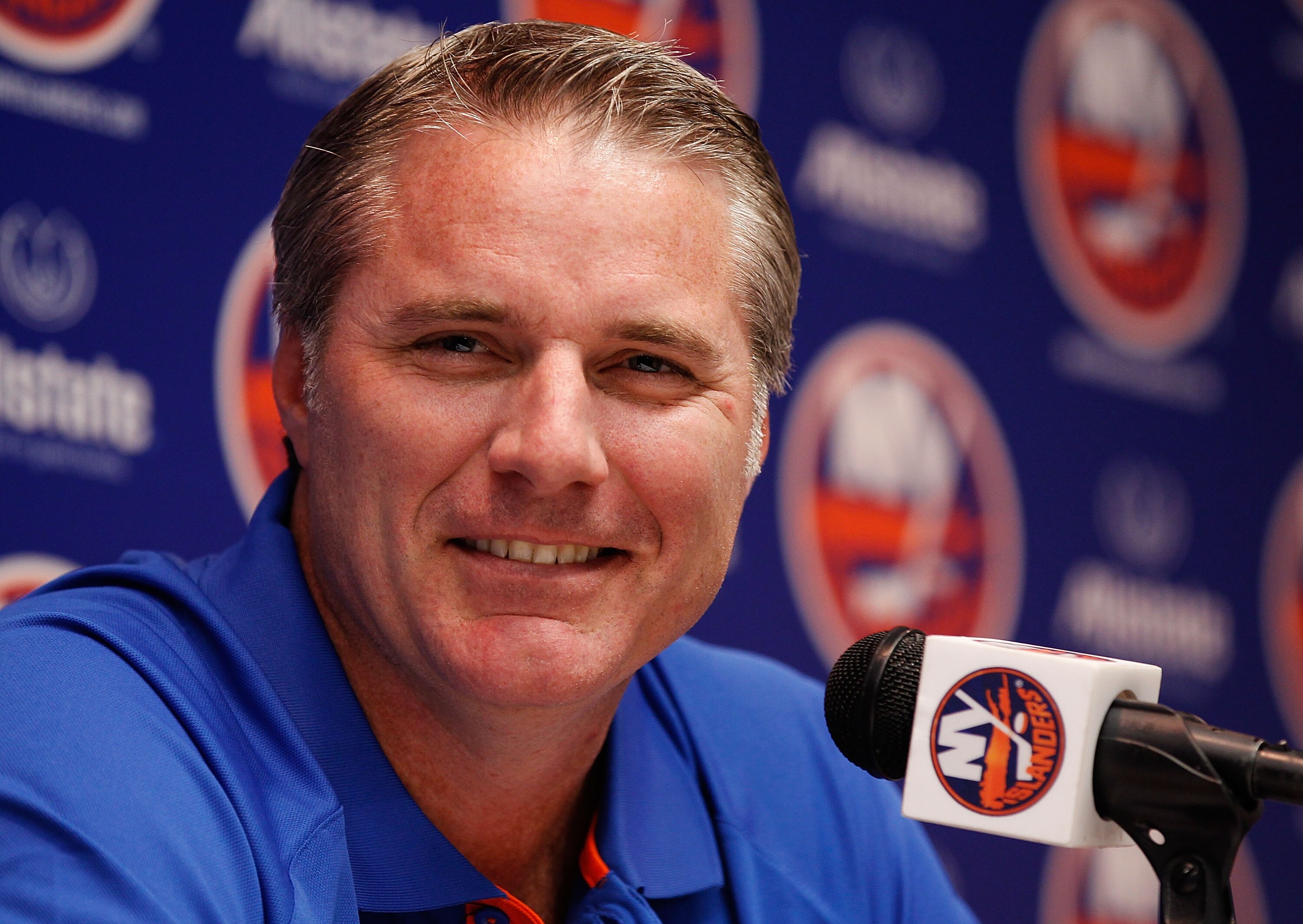 UNIONDALE, NY - SEPTEMBER 21:  General manager Garth Snow of the New York Islanders speaks to the media on September 21, 2010 at Nassau Coliseum in Uniondale.  (Photo by Mike Stobe/Getty Images)