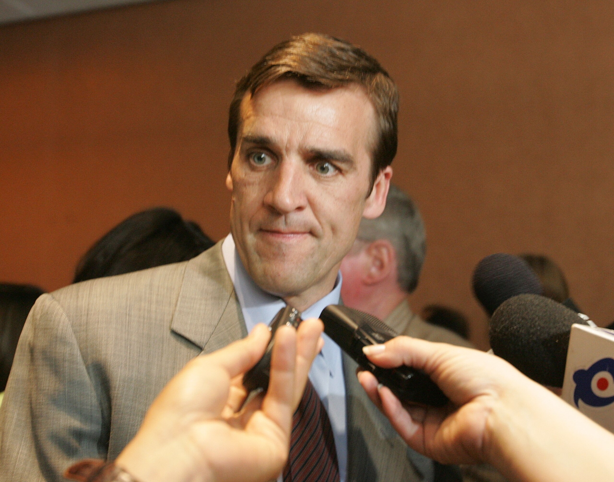 NEW YORK - APRIL 20: George McPhee, VP and GM of the Washington Capitals speaks with reporters following the National Hockey League Board of Governors meeting at the Westin New York Hotel on April 20, 2005 in New York City. Representatives from all 30 NHL