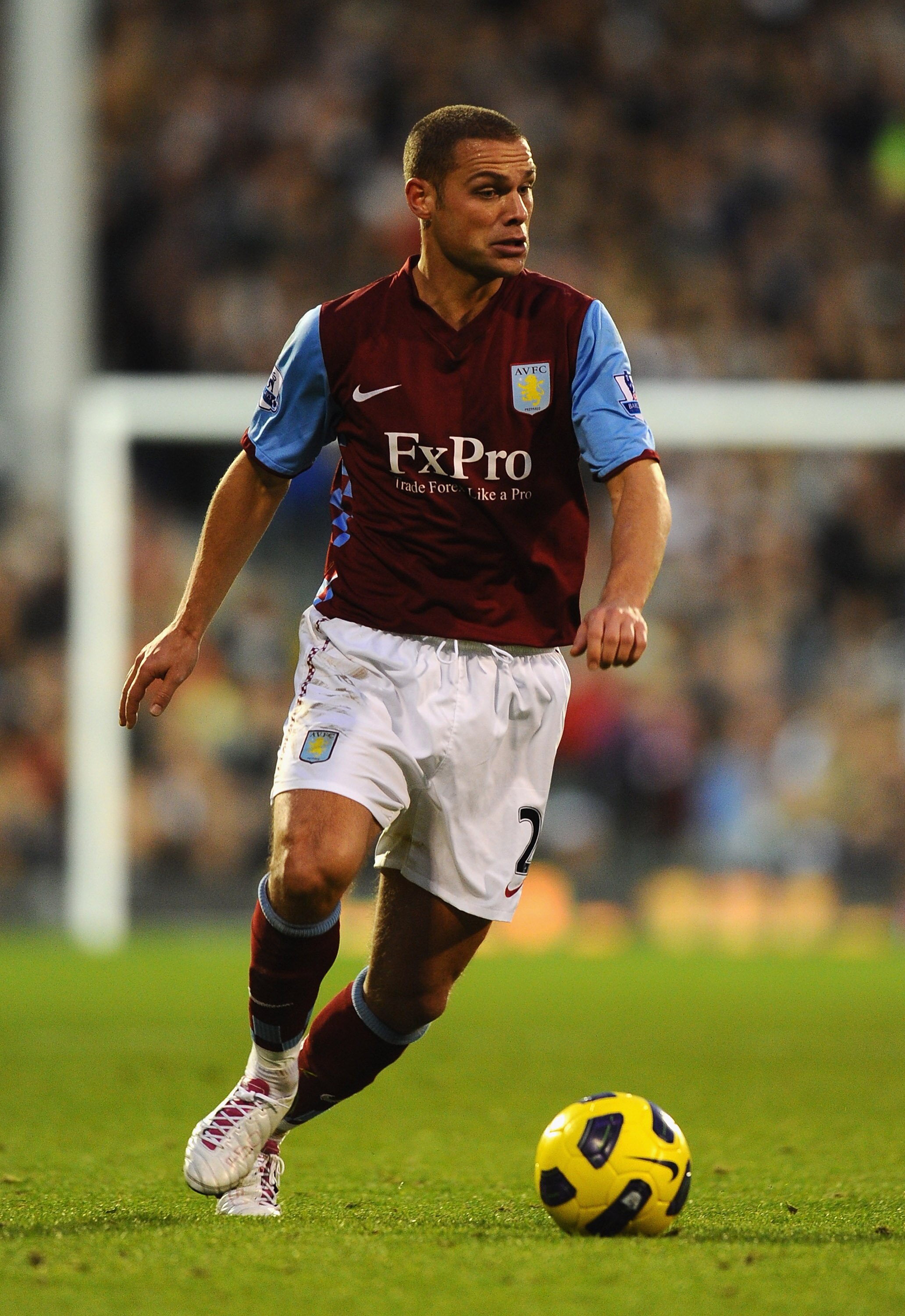 LONDON, ENGLAND - NOVEMBER 06:  Luke Young of Aston Villa in action during the Barclays Premier League match between Fulham and Aston Villa at Craven Cottage on November 6, 2010 in London, England.  (Photo by Mike Hewitt/Getty Images)