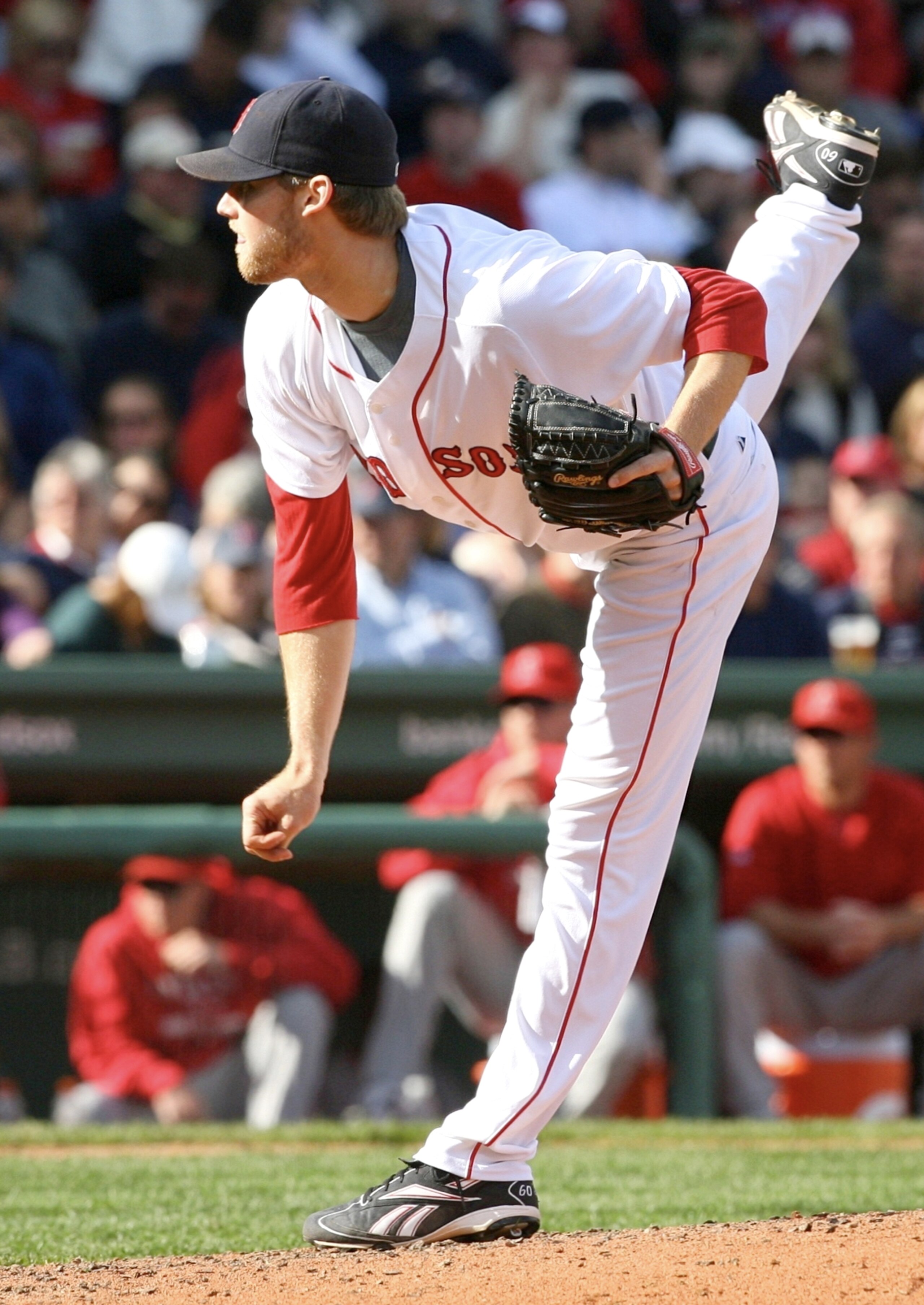 BOSTON - OCTOBER 11:  Pitcher Daniel Bard #60 of the Boston Red Sox on the mound in the seventh inning against the Los Angeles Angels of Anaheim in Game Three of the ALDS during the 2009 MLB Playoffs at Fenway Park on October 11, 2009 in Boston,  Massachu