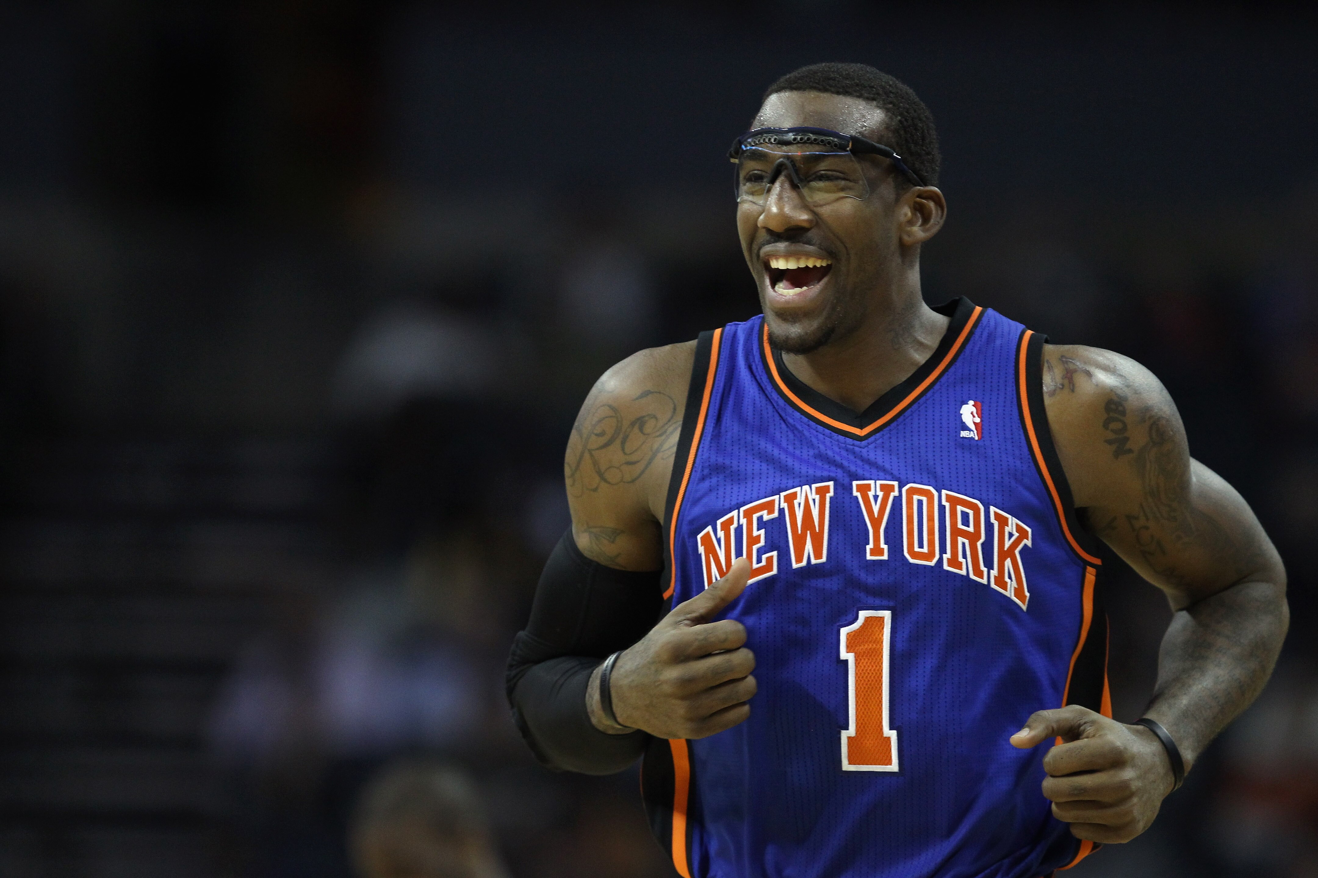 CHARLOTTE, NC - NOVEMBER 24:  Amare Stoudemire #1 of the New York Knicks reacts during his game against the Charlotte Bobcats at Time Warner Cable Arena on November 24, 2010 in Charlotte, North Carolina.  NOTE TO USER: User expressly acknowledges and agre