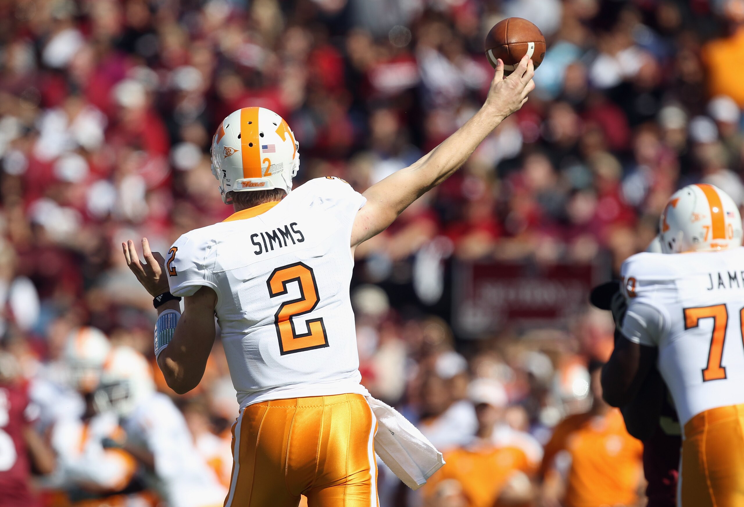 COLUMBIA, SC - OCTOBER 30:  Matt Simms #2 of the Tennessee Volunteers against the South Carolina Gamecocks during their game at Williams-Brice Stadium on October 30, 2010 in Columbia, South Carolina.  (Photo by Streeter Lecka/Getty Images)