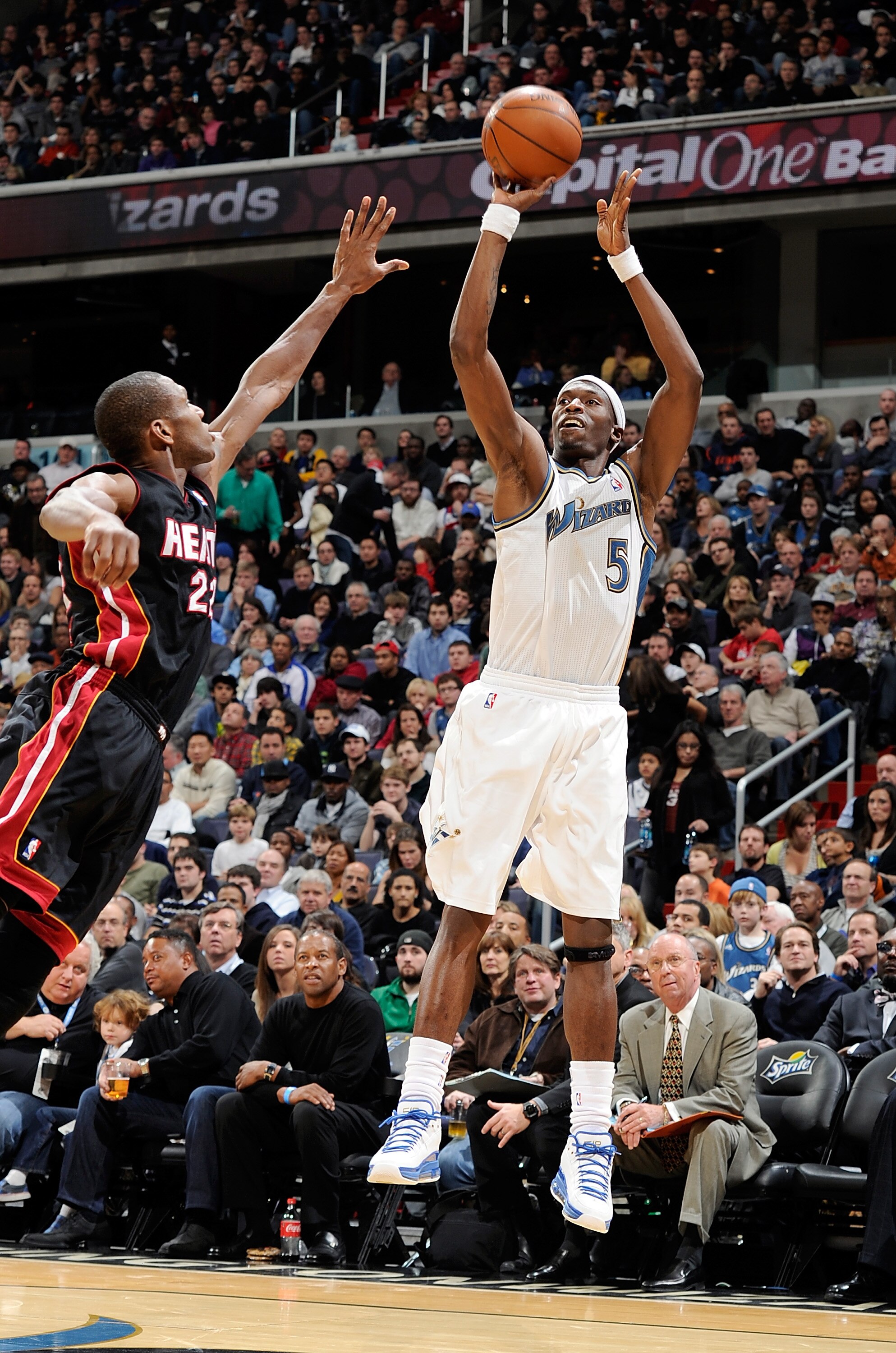 WASHINGTON, DC - DECEMBER 18:  Josh Howard #5 of the Washington Wizards shoots a jump shot against the Miami Heat at the Verizon Center on December 18, 2010 in Washington, DC. NOTE TO USER: User expressly acknowledges and agrees that, by downloading and o