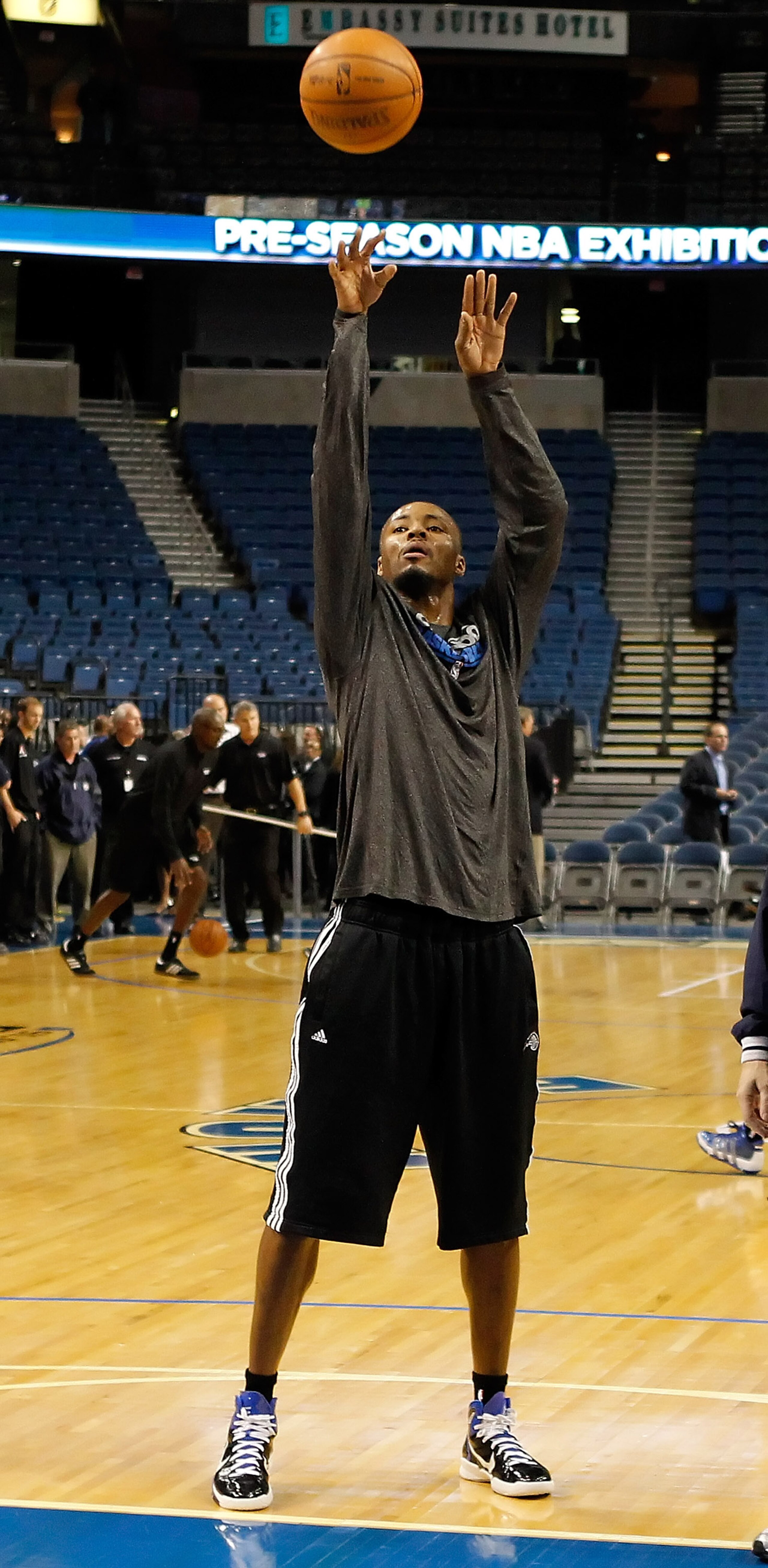 TAMPA, FL - OCTOBER 22: Forward Rashard Lewis #9 of the Orlando Magic warms up prior to the NBA preseason game against the Miami Heat at the St. Pete Times Forum on October 22, 2010 in Tampa, Florida. NOTE TO USER: User expressly acknowledges and agrees TAMPA, FL - OCTOBER 22: Forward Rashard Lewis #9 of the Orlando Magic warms up prior to the NBA preseason game against the Miami Heat at the St. Pete Times Forum on October 22, 2010 in Tampa, Florida. NOTE TO USER: User expressly acknowledges and agrees