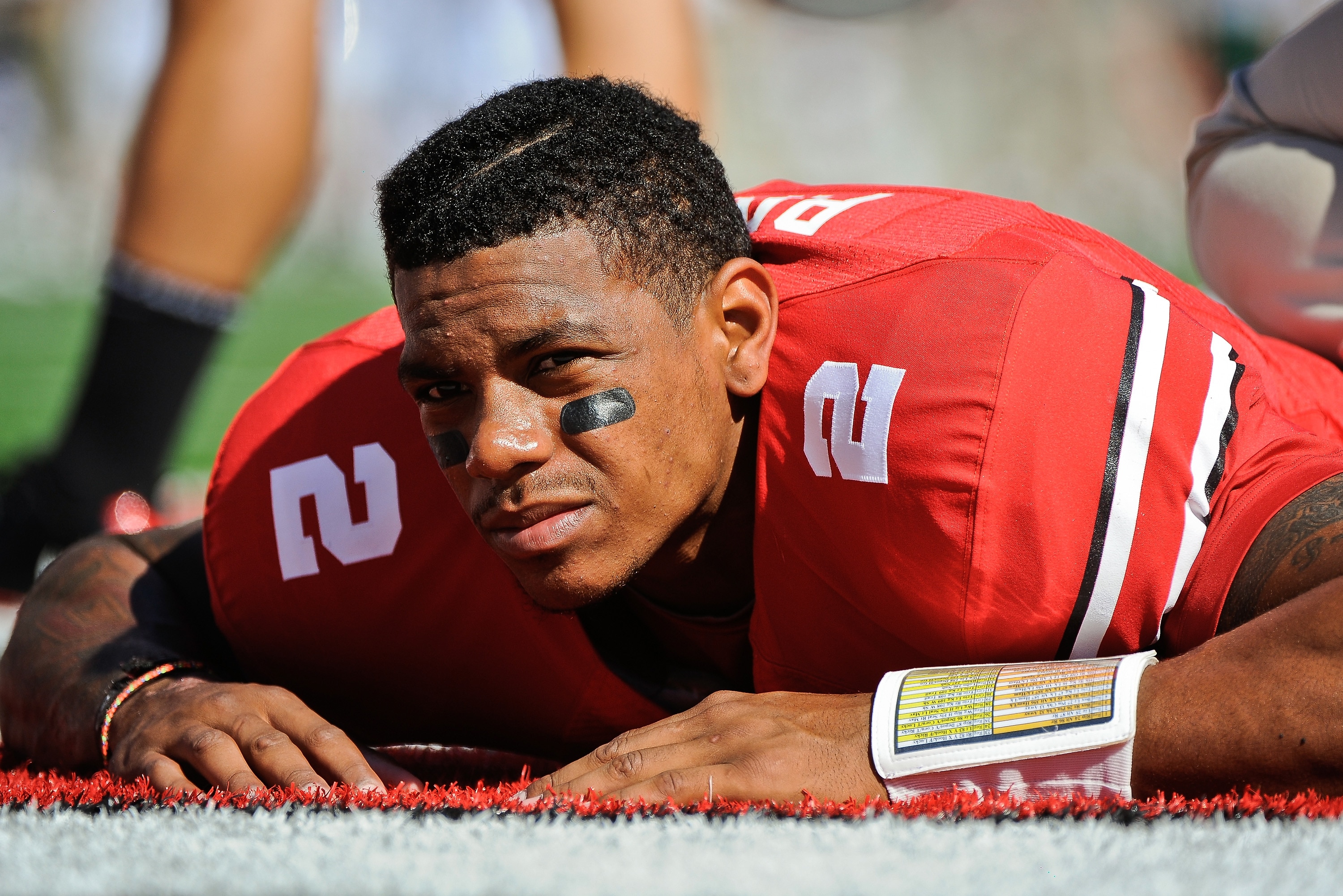 COLUMBUS, OH - SEPTEMBER 18:  Terrelle Pryor #2 of the Ohio State Buckeyes stretches before a game against the Ohio Bobcats at Ohio Stadium on September 18, 2010 in Columbus, Ohio.  (Photo by Jamie Sabau/Getty Images)
