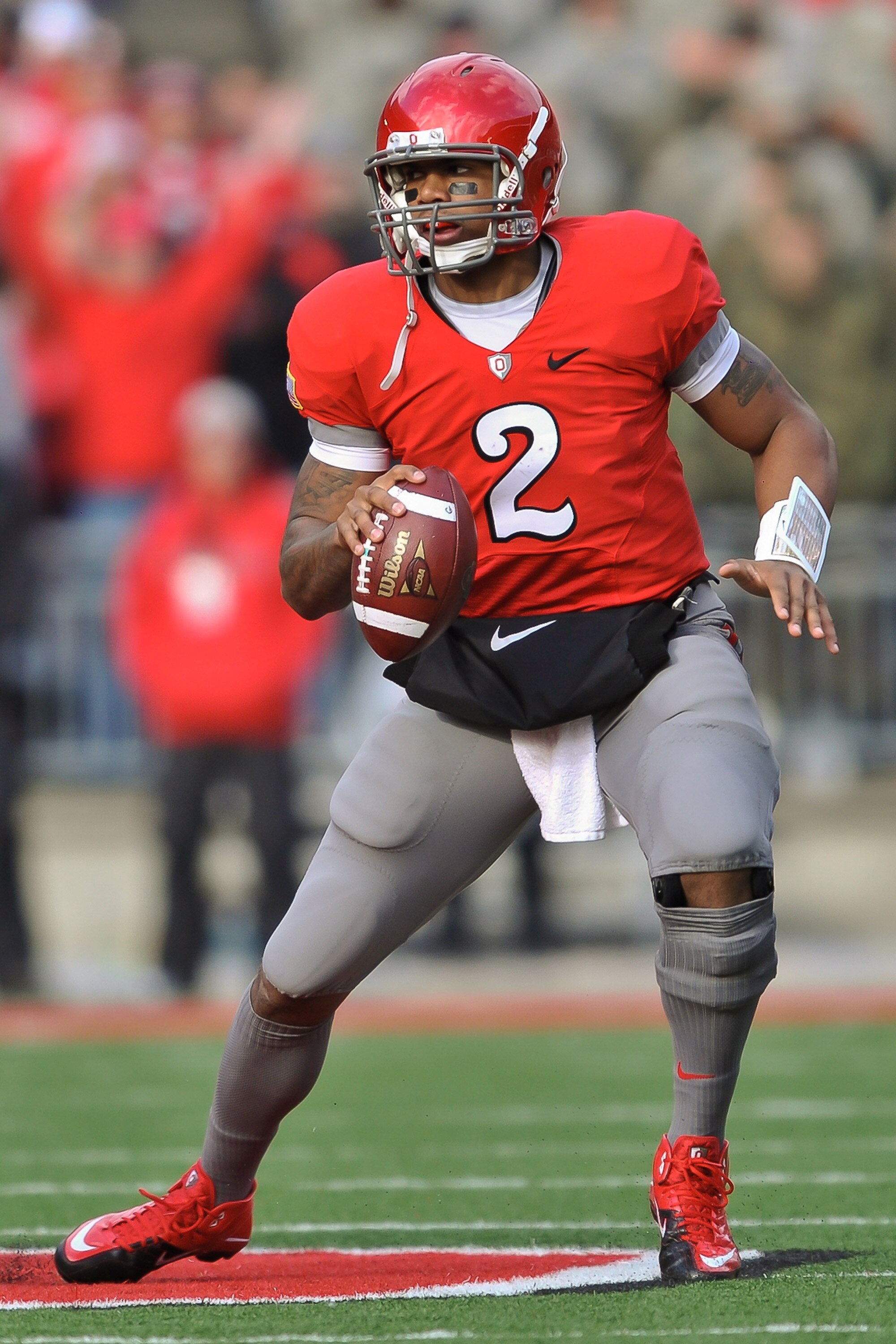 COLUMBUS, OH - NOVEMBER 27:  Quarterback Terrelle Pryor #2 of the Ohio State Buckeyes runs with the ball against the Michigan Wolverines at Ohio Stadium on November 27, 2010 in Columbus, Ohio.  (Photo by Jamie Sabau/Getty Images)