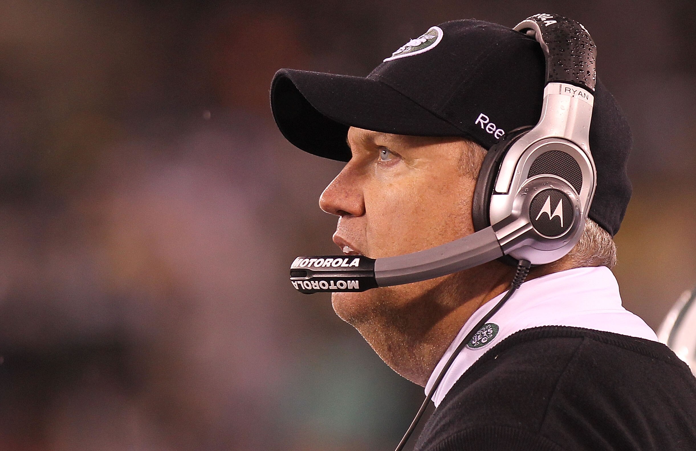 EAST RUTHERFORD, NJ - DECEMBER 12: Head coach of the New York Jets, Rex Ryan looks on from the sideline against the Miami Dolphins at New Meadowlands Stadium on December 12, 2010 in East Rutherford, New Jersey.  (Photo by Nick Laham/Getty Images)