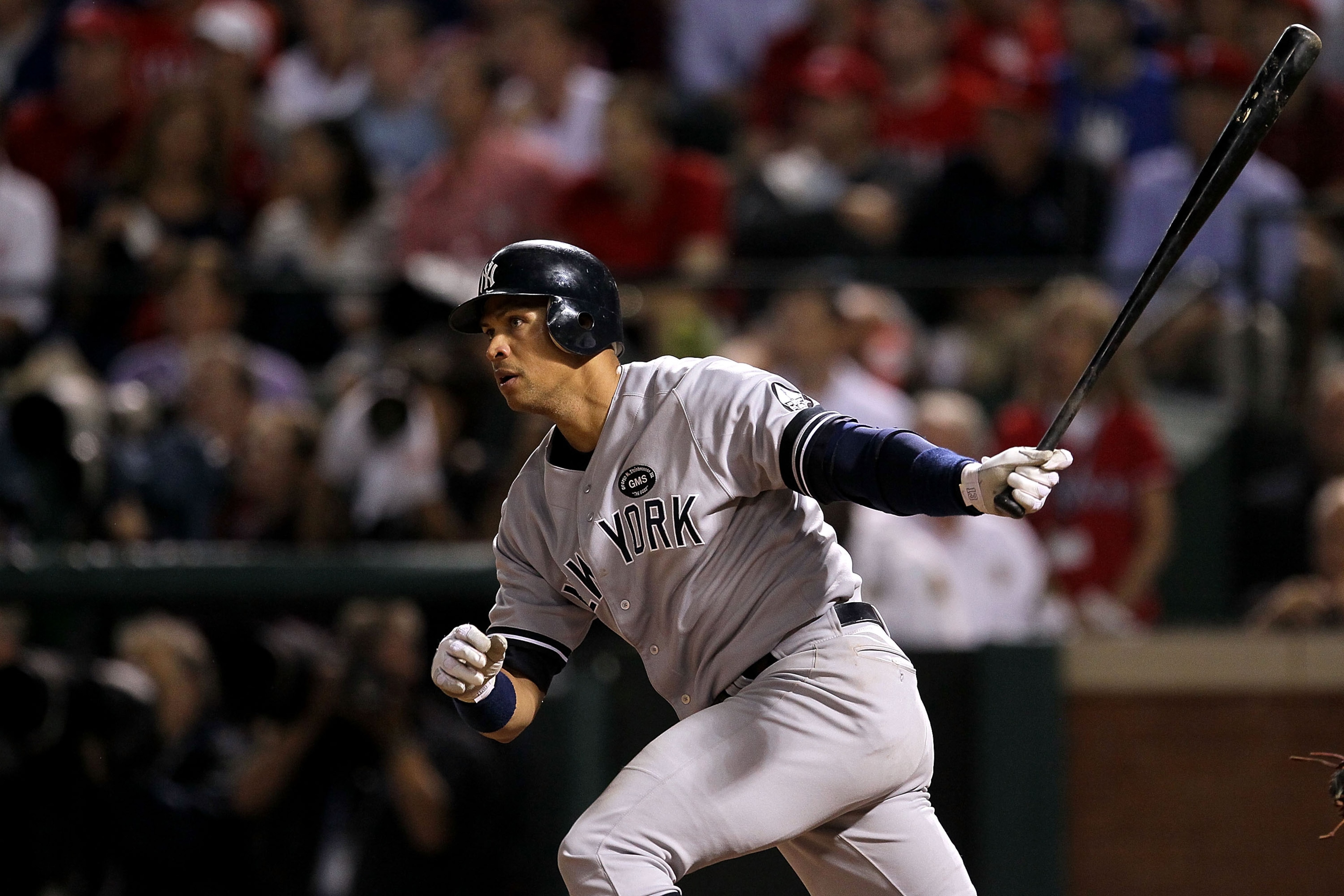 ARLINGTON, TX - OCTOBER 22: Alex Rodriguez #13 of the New York Yankees bats against the Texas Rangers in Game Six of the ALCS during the 2010 MLB Playoffs at Rangers Ballpark in Arlington on October 22, 2010 in Arlington, Texas. The Rangers won 6-1. (Pho ARLINGTON, TX - OCTOBER 22: Alex Rodriguez #13 of the New York Yankees bats against the Texas Rangers in Game Six of the ALCS during the 2010 MLB Playoffs at Rangers Ballpark in Arlington on October 22, 2010 in Arlington, Texas. The Rangers won 6-1. (Pho