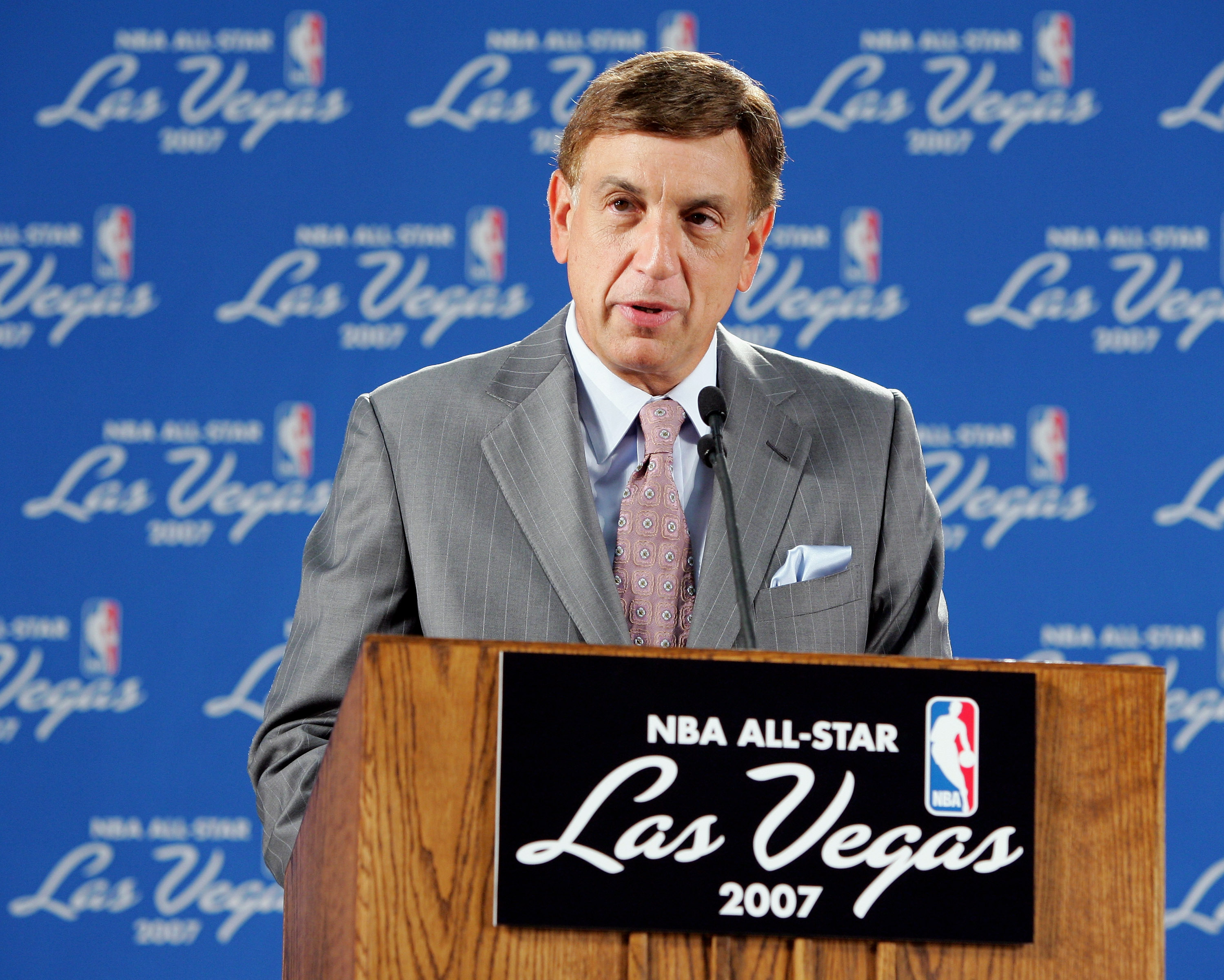 LAS VEGAS - AUGUST 5:  NBA announcer for TNT, Marv Albert, speaks at a news conference announcing that the city of Las Vegas will host the 2007 NBA All-Star Game on August 5, 2005 at the Las Vegas Convention Center in Las Vegas, Nevada. It will be the fir