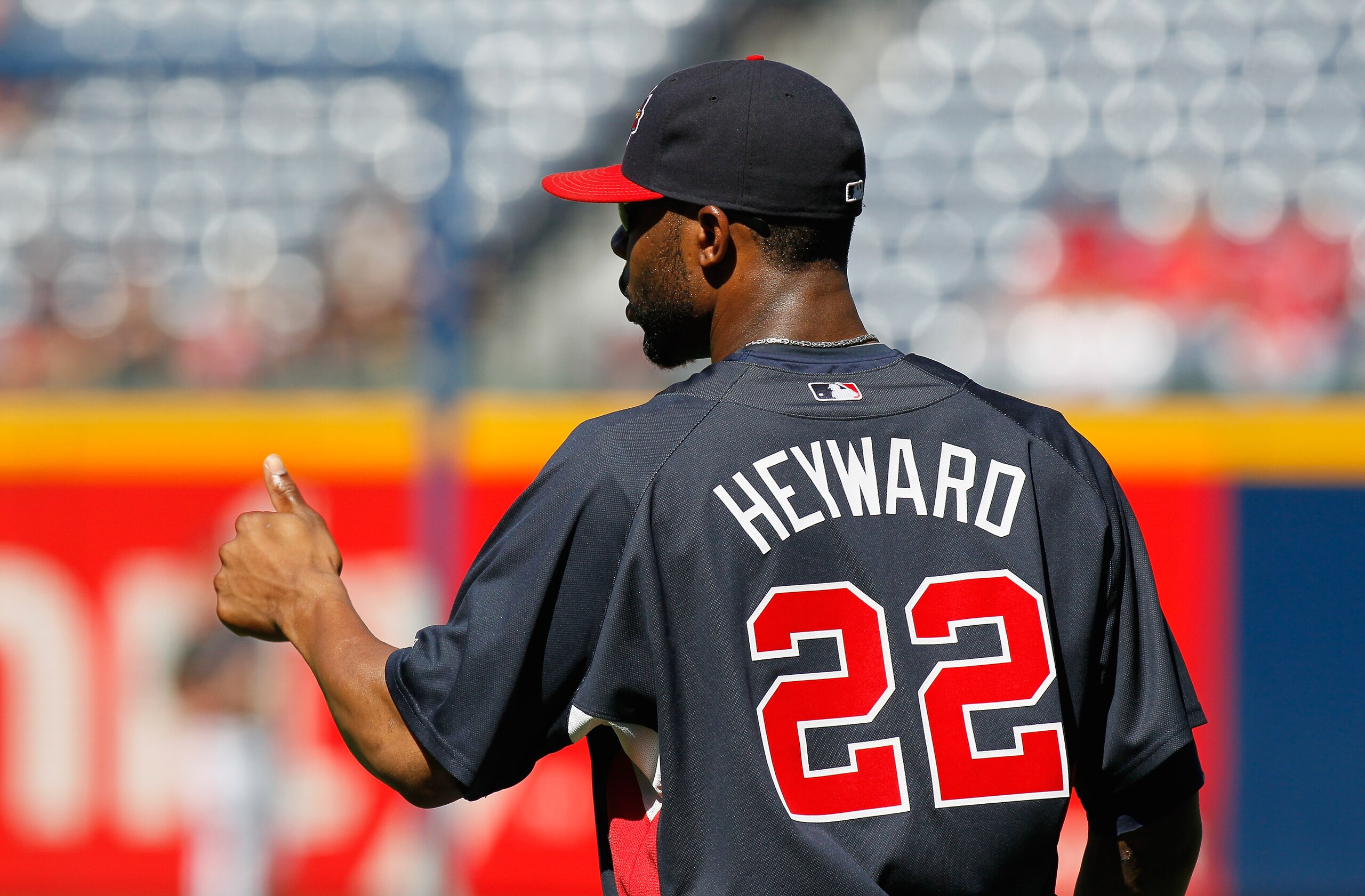ATLANTA - OCTOBER 10:  Jason Heyward #22 of the Atlanta Braves against the San Francisco Giants during Game Three of the NLDS of the 2010 MLB Playoffs at Turner Field on October 10, 2010 in Atlanta, Georgia.  (Photo by Kevin C. Cox/Getty Images)