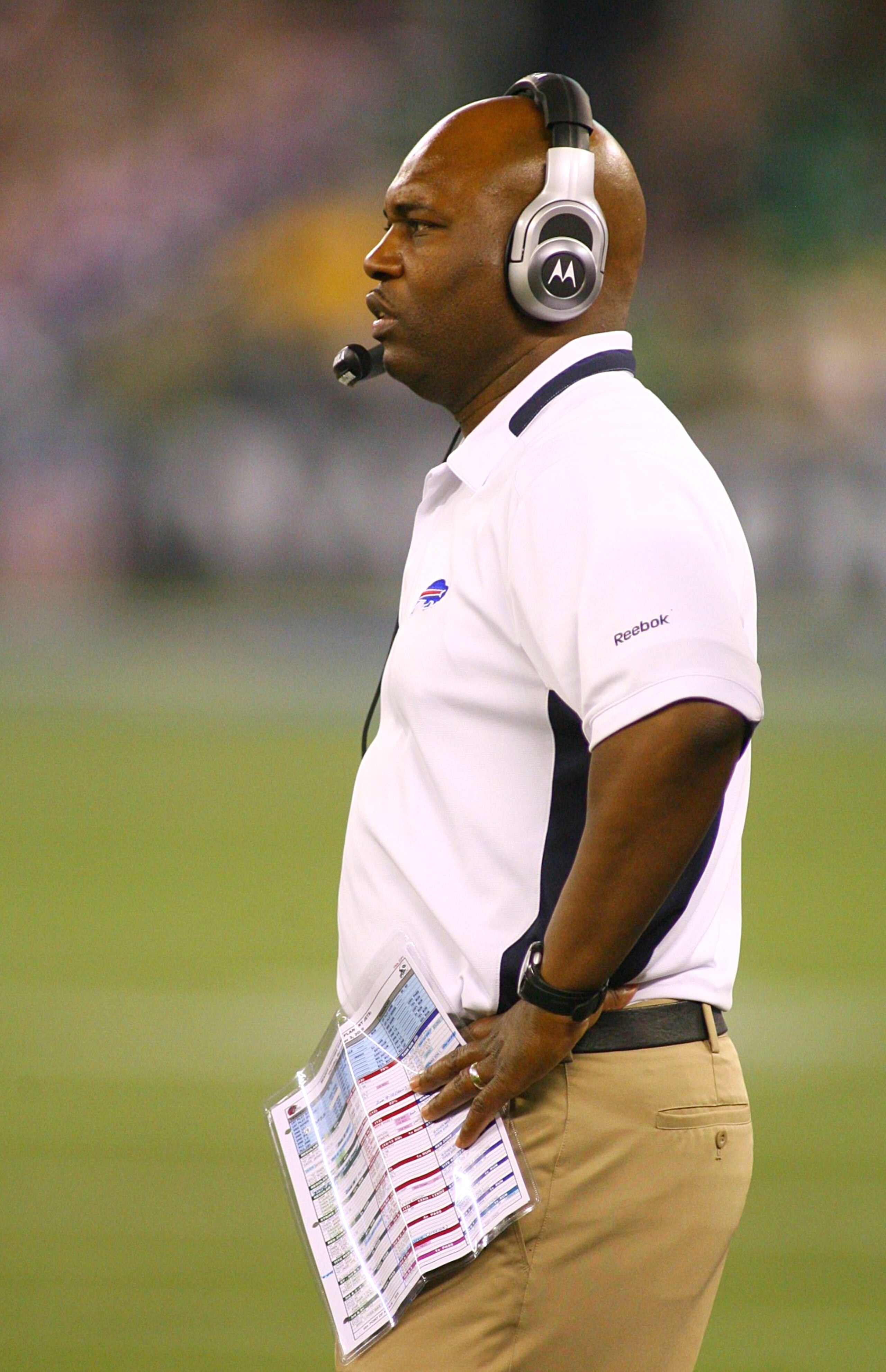 TORONTO - DECEMBER 3: Head coach Perry Fewell of the Buffalo Bills coaches against the New York Jets at Rogers Centre on December 3, 2009 in Toronto, Canada.  (Photo by Rick Stewart/Getty Images)
