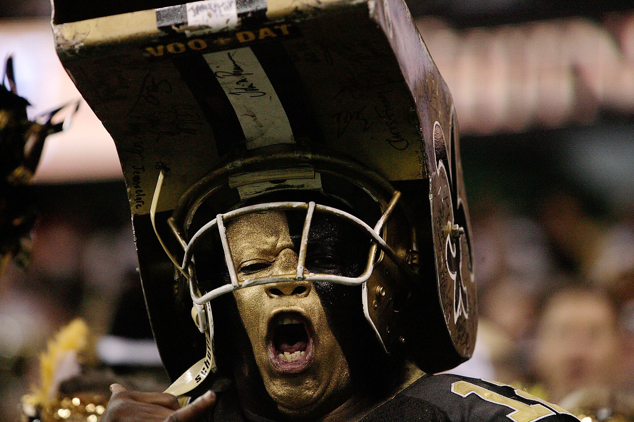 NEW ORLEANS, LA - OCTOBER 31: A fan of the New Orleans Saints cheers during the game against the Pittsburgh Steelers at the Louisiana Superdome on October 31, 2010 in New Orleans, Louisiana. (Photo by Matthew Sharpe/Getty Images)