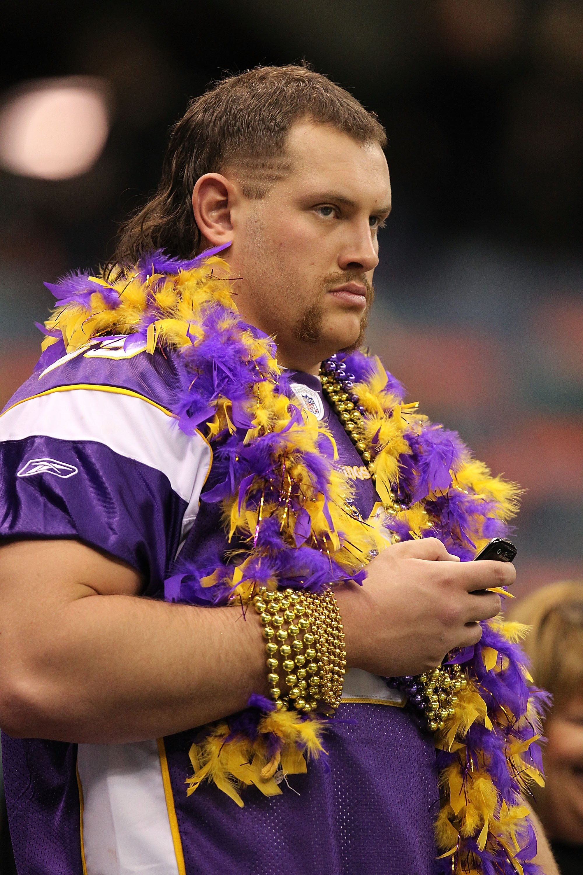 NEW ORLEANS - JANUARY 24:  A fan of the Minnesota Vikings looks on dejected against the New Orleans Saints during the NFC Championship Game at the Louisiana Superdome on January 24, 2010 in New Orleans, Louisiana. The Saints won 31-28.  (Photo by Ronald M