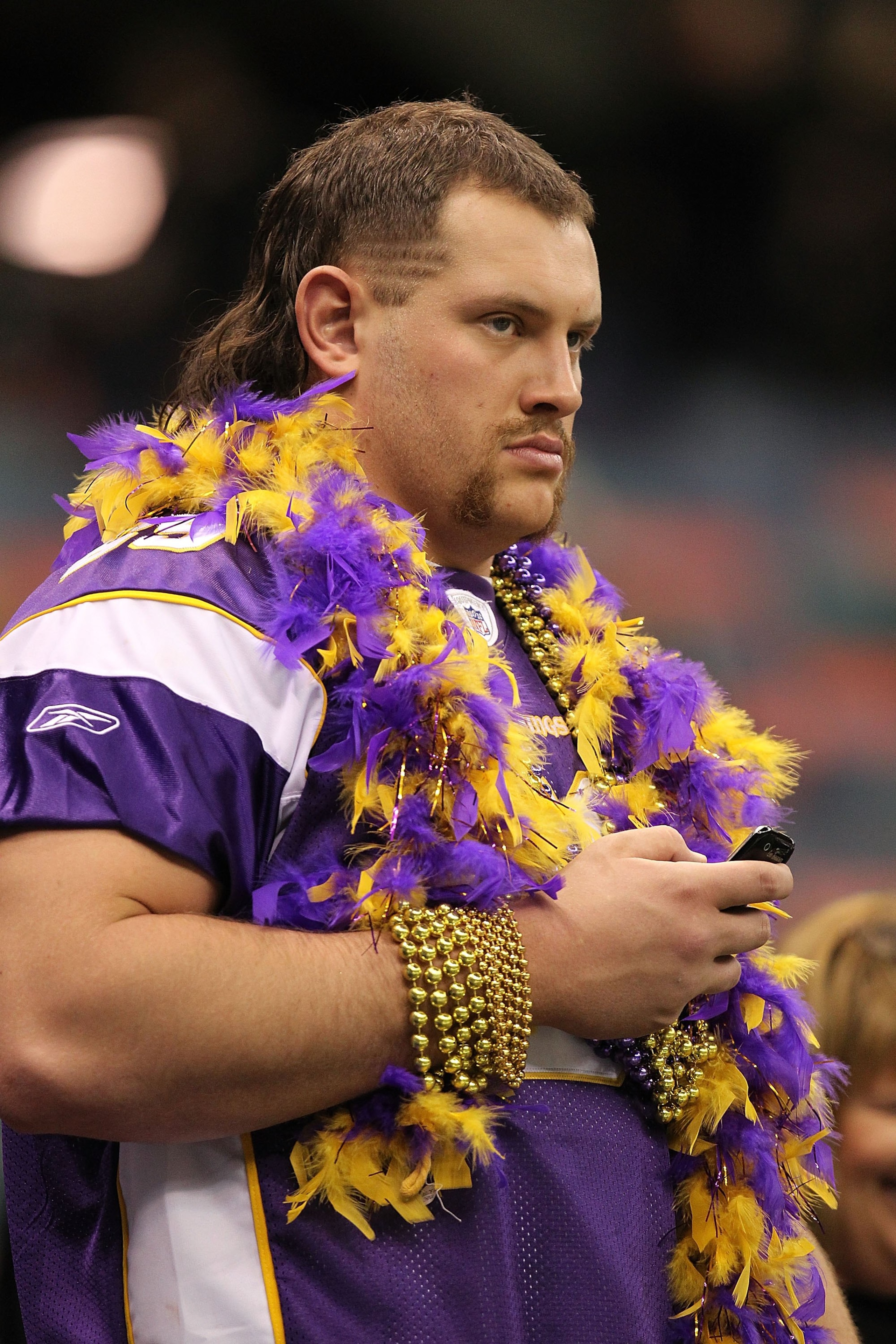 NEW ORLEANS - JANUARY 24:  A fan of the Minnesota Vikings looks on dejected against the New Orleans Saints during the NFC Championship Game at the Louisiana Superdome on January 24, 2010 in New Orleans, Louisiana. The Saints won 31-28.  (Photo by Ronald M