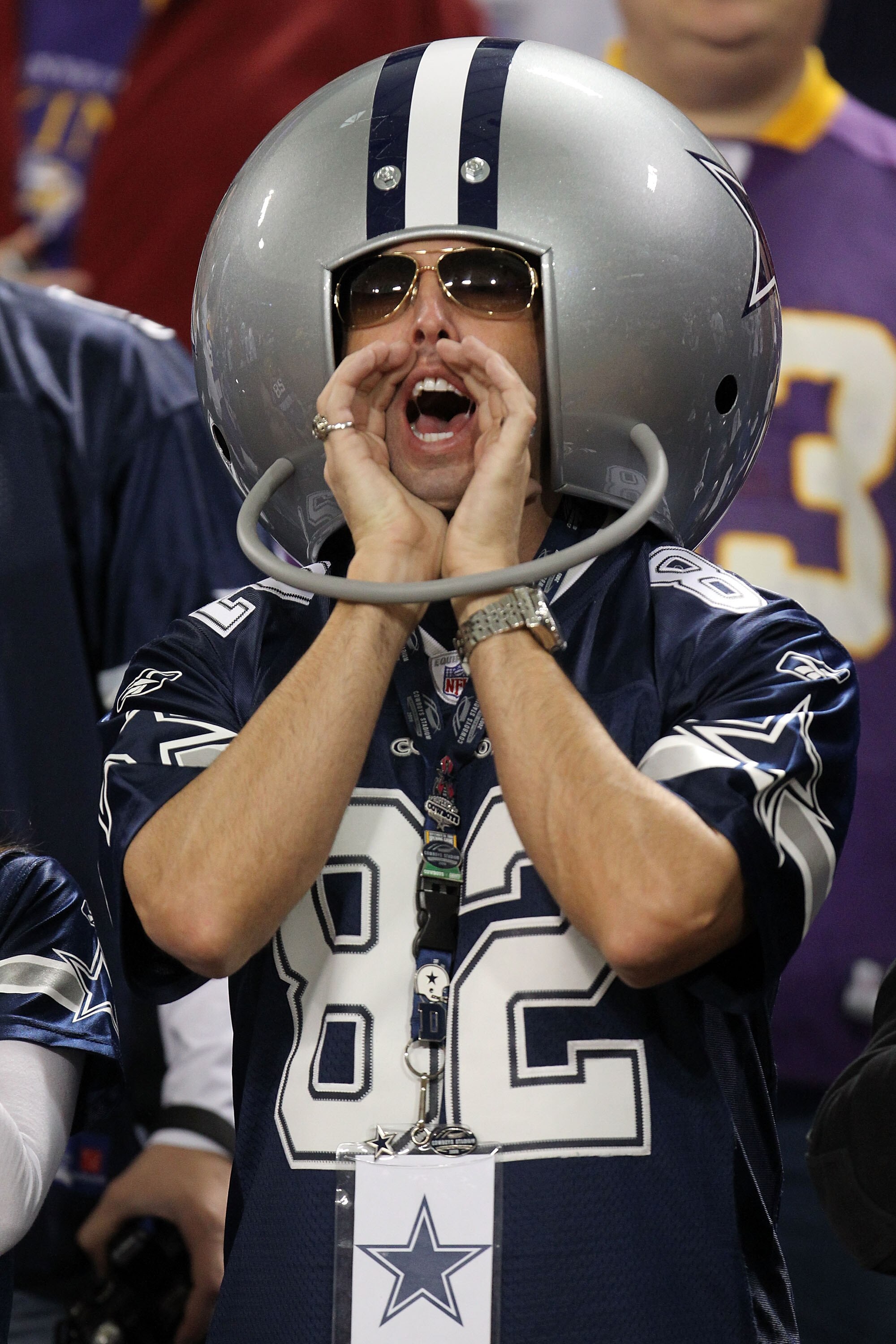 MINNEAPOLIS - JANUARY 17:  A fan of the Dallas Cowboys cheers before the game against the Minnesota Vikings during the NFC Divisional Playoff Game at Hubert H. Humphrey Metrodome on January 17, 2010 in Minneapolis, Minnesota.  (Photo by Chris McGrath/Gett