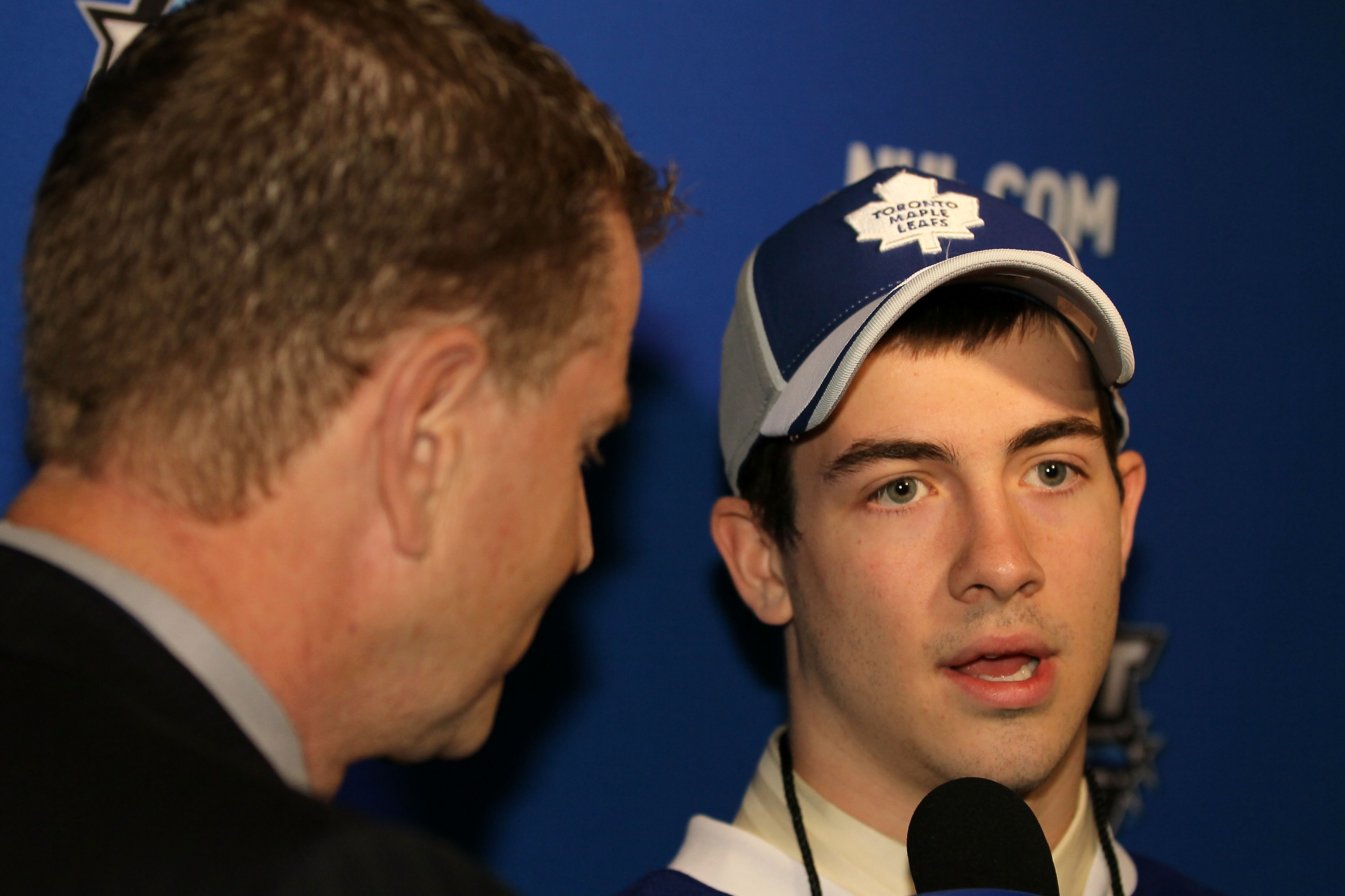 LOS ANGELES, CA - JUNE 26:  Brad Ross, drafted in the second round by the Toronto Maple Leafs is interviewed during day two of the 2010 NHL Entry Draft at Staples Center on June 26, 2010 in Los Angeles, California.  (Photo by Jeff Gross/Getty Images)