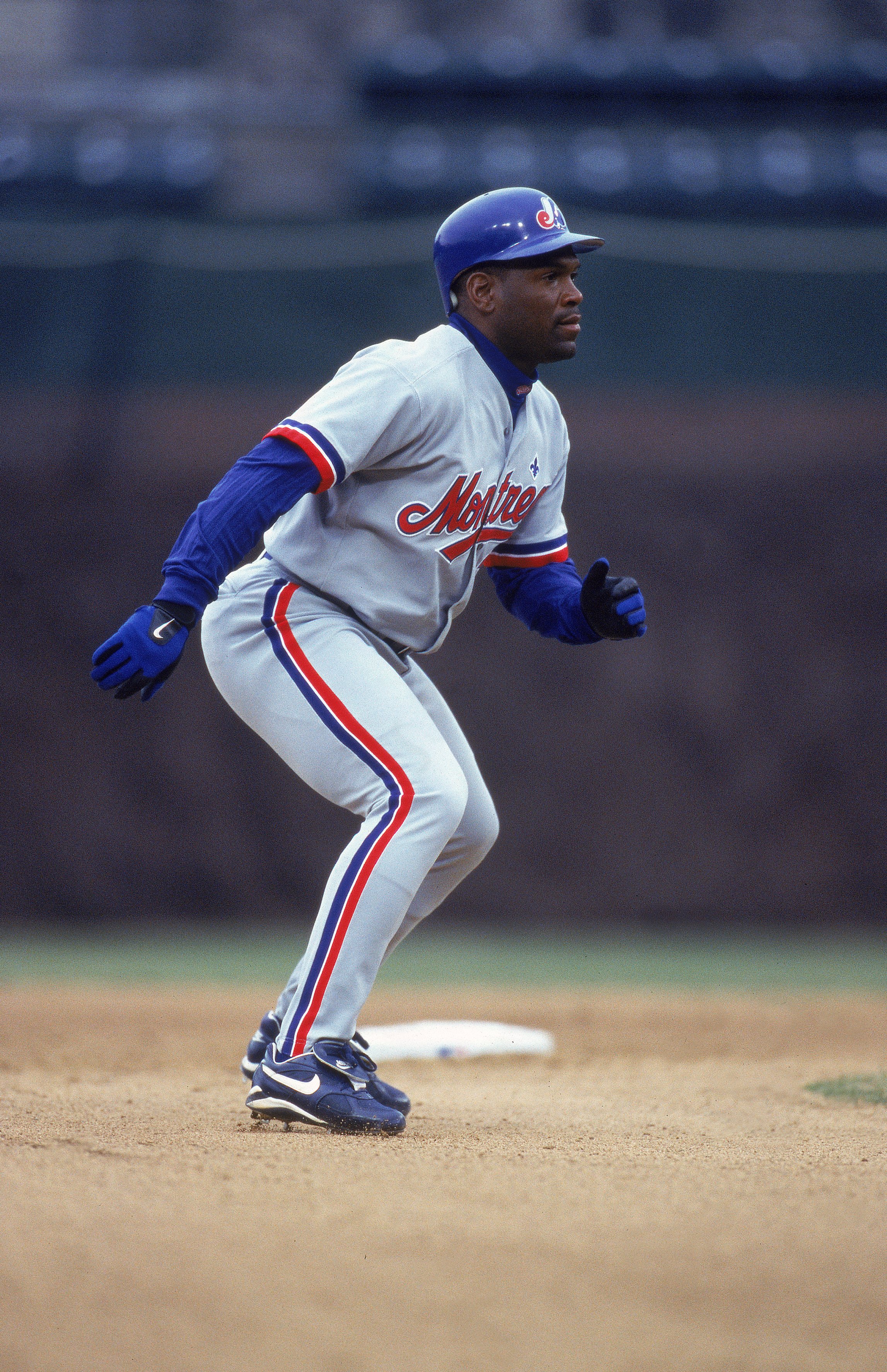 5 Apr 2001:  Tim Raines #30 of the Montreal Expos takes a lead off the base during the game against the Chicago Cubs at Wrigley Field in Chicago, Illinois. The Cubs defeated the Expos 2-1.Mandatory Credit: Jonathan Daniel  /Allsport