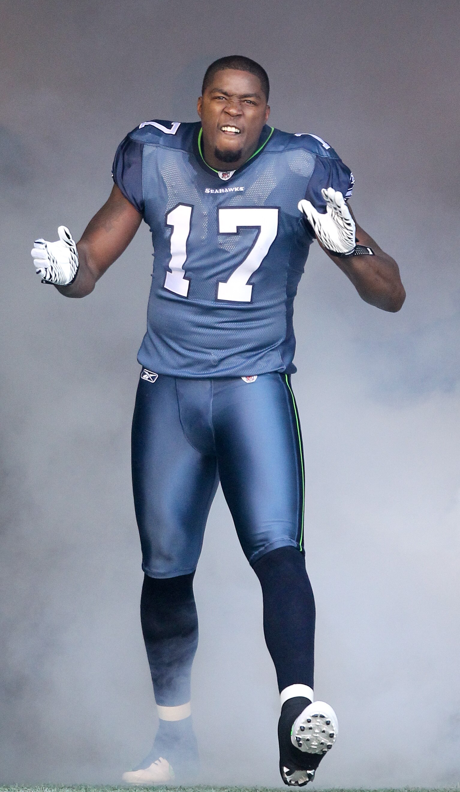 SEATTLE, WA - DECEMBER 19:  Wide receiver Mike Williams #17 of the Seattle Seahawks is introduced prior to the game against the Atlanta Falcons at Qwest Field on December 19, 2010 in Seattle, Washington. (Photo by Otto Greule Jr/Getty Images)