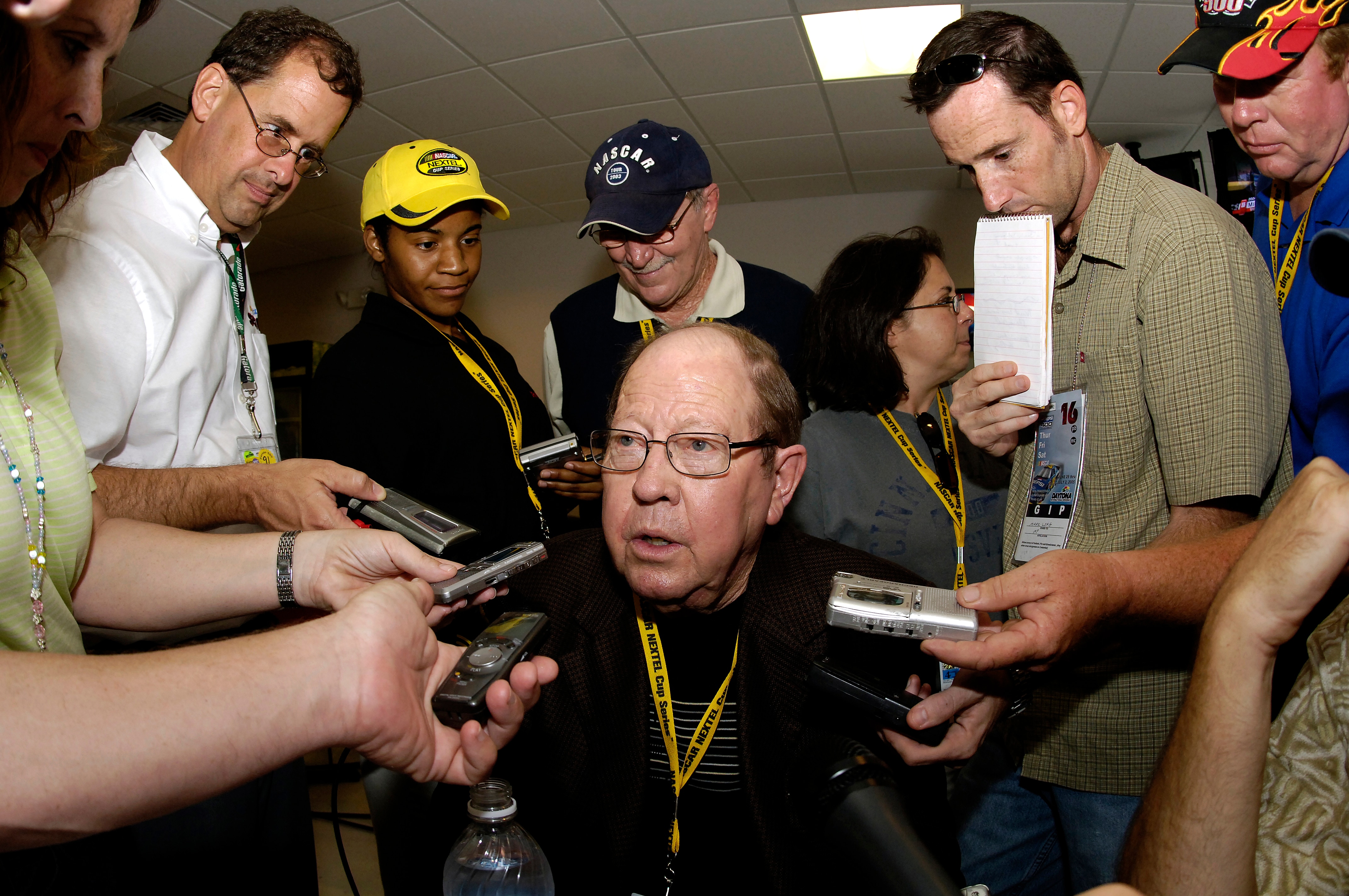 DAYTONA, FL - JULY 1:  NASCAR Vice Chairman Bill France Sr. talks with the media prior to the NASCAR Busch Series Winn-Dixie 250 on July 1, 2005 at the Daytona International Speedway in Daytona, Florida.  (Photo by Rusty Jarrett/Getty Images)