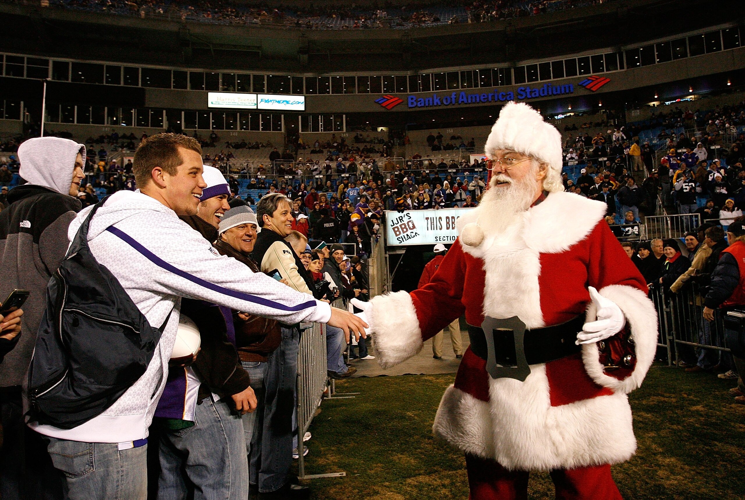 CHARLOTTE, NC - DECEMBER 20:  Santa Claus enters the stadium before the game between the Minnesota Vikings and the Carolina Panthers at Bank of America Stadium on December 20, 2009 in Charlotte, North Carolina.  (Photo by Kevin C. Cox/Getty Images)