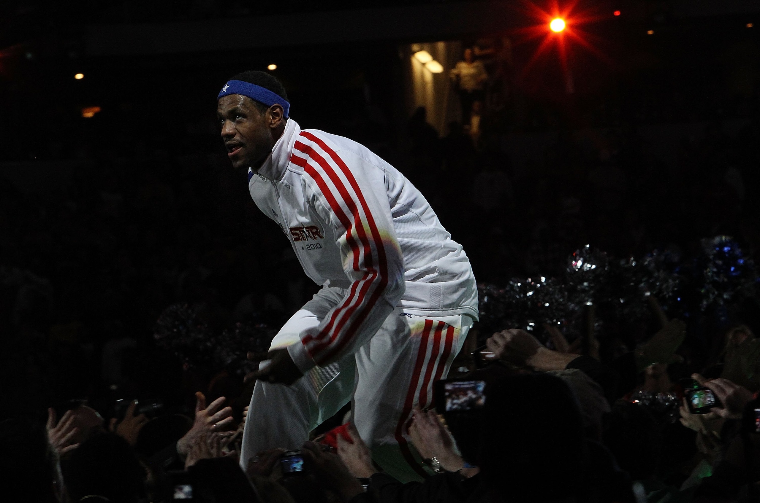 ARLINGTON, TX - FEBRUARY 14: LeBron James #23 of the Western Conference is welcomed by fans during introductions before the NBA All-Star Game, part of 2010 NBA All-Star Weekend at Cowboys Stadium on February 14, 2010 in Arlington, Texas. The Eastern Confe