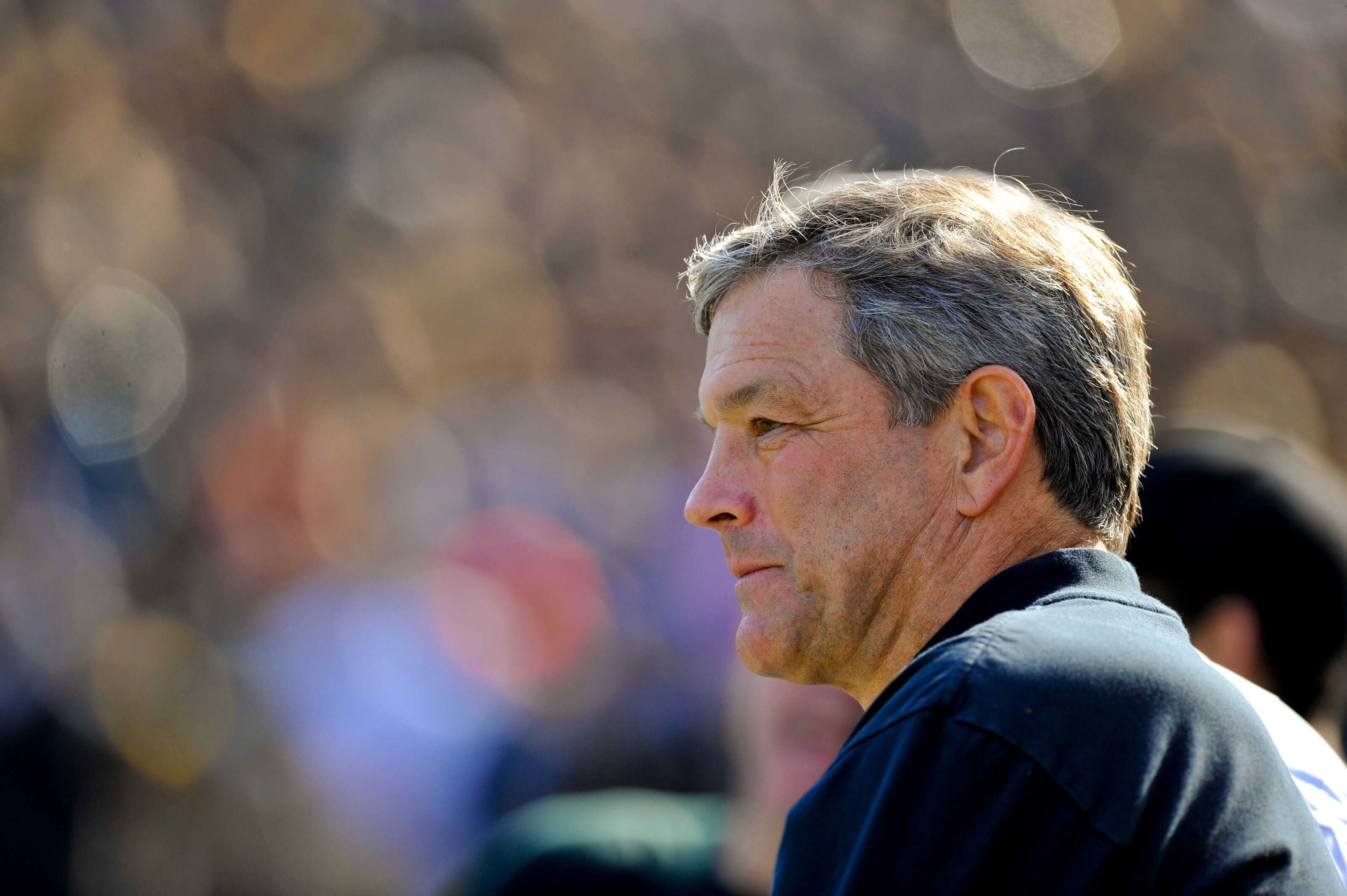 IOWA CITY, IA - OCTOBER 30- Kirk Ferentz head coach of the University of Iowa Hawkeyes looks on from the sidelines during the Michigan State Spartans NCAA college football game at Kinnick Stadium on October 30, 2010 in Iowa City, Iowa. Iowa won 37-6 over