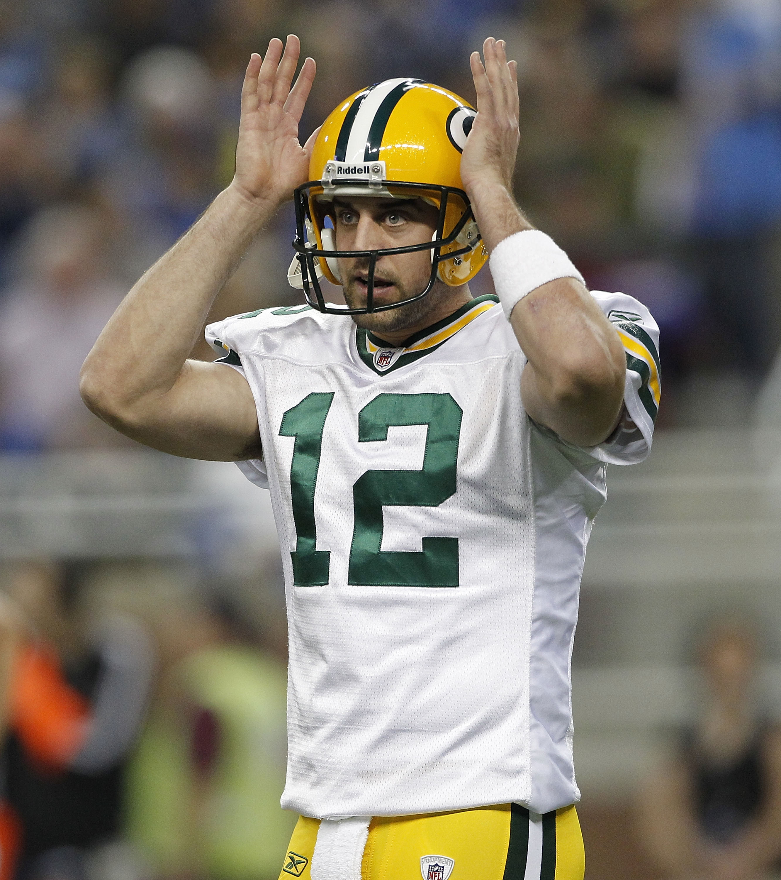 DETROIT - DECEMBER 12:  Aaron Rogers #12 of the Green Bay Packers during the second quarter of the game against the Detroit Lions at Ford Field on December 12, 2010 in Detroit, Michigan.  (Photo by Leon Halip/Getty Images)