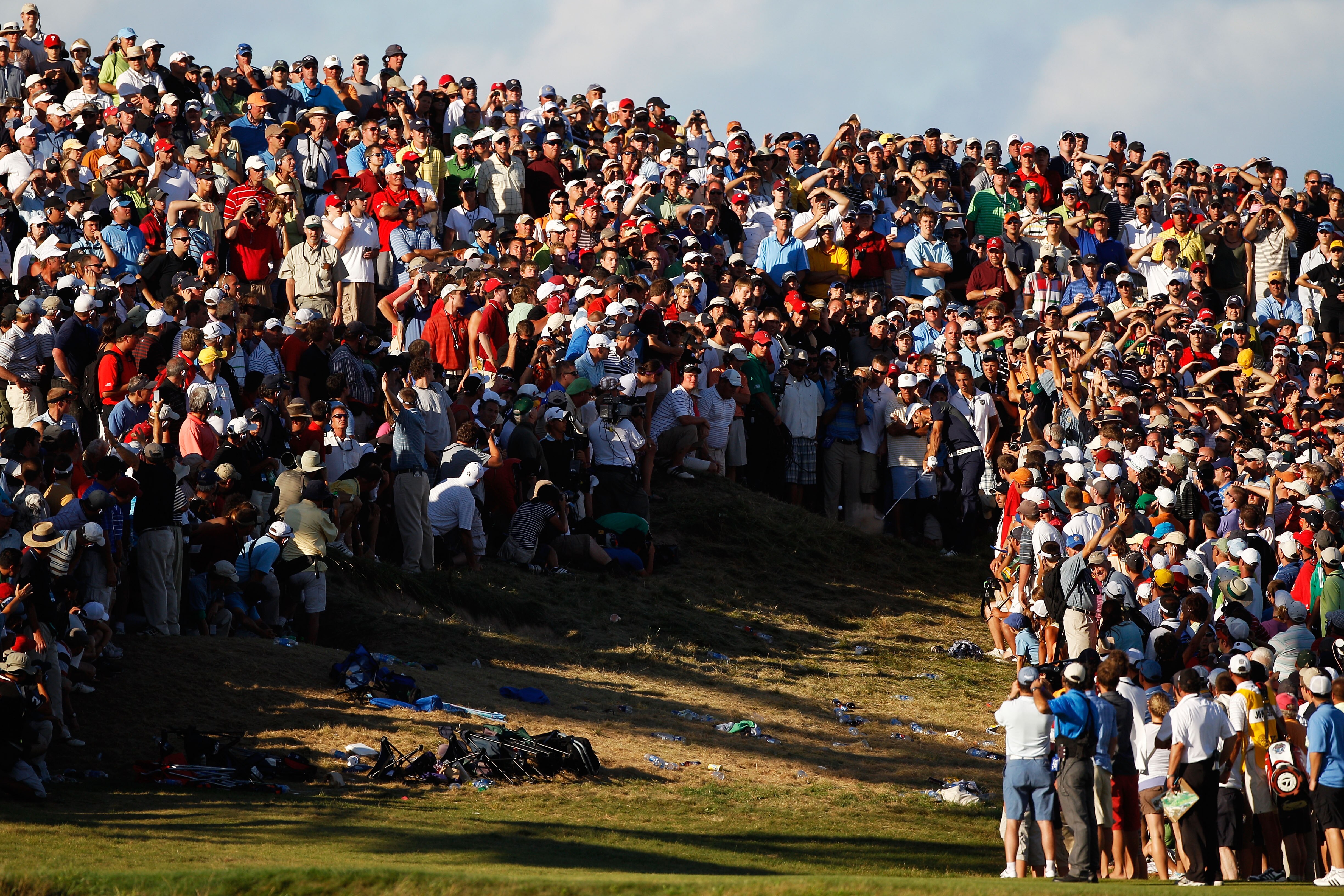 KOHLER, WI - AUGUST 15:  Dustin Johnson watches his second shot on the 18th hole during the final round of the 92nd PGA Championship on the Straits Course at Whistling Straits on August 15, 2010 in Kohler, Wisconsin.  (Photo by Chris Graythen/Getty Images