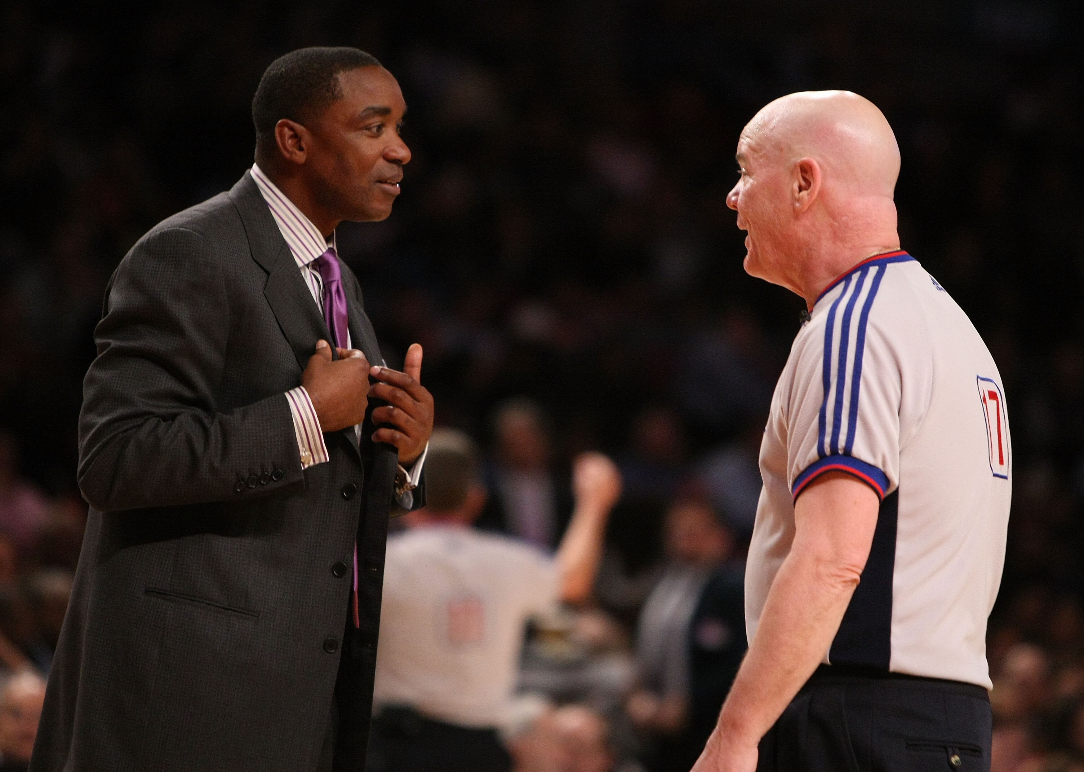 NEW YORK - MARCH 05:  Isiah Thomas, Head Coach of the New York Knicks argues a call with the referee during the game against the Cleveland Cavalierson March 5, 2008 at Madison Square Garden in New York City.   NOTE TO USER: User expressly acknowledges and