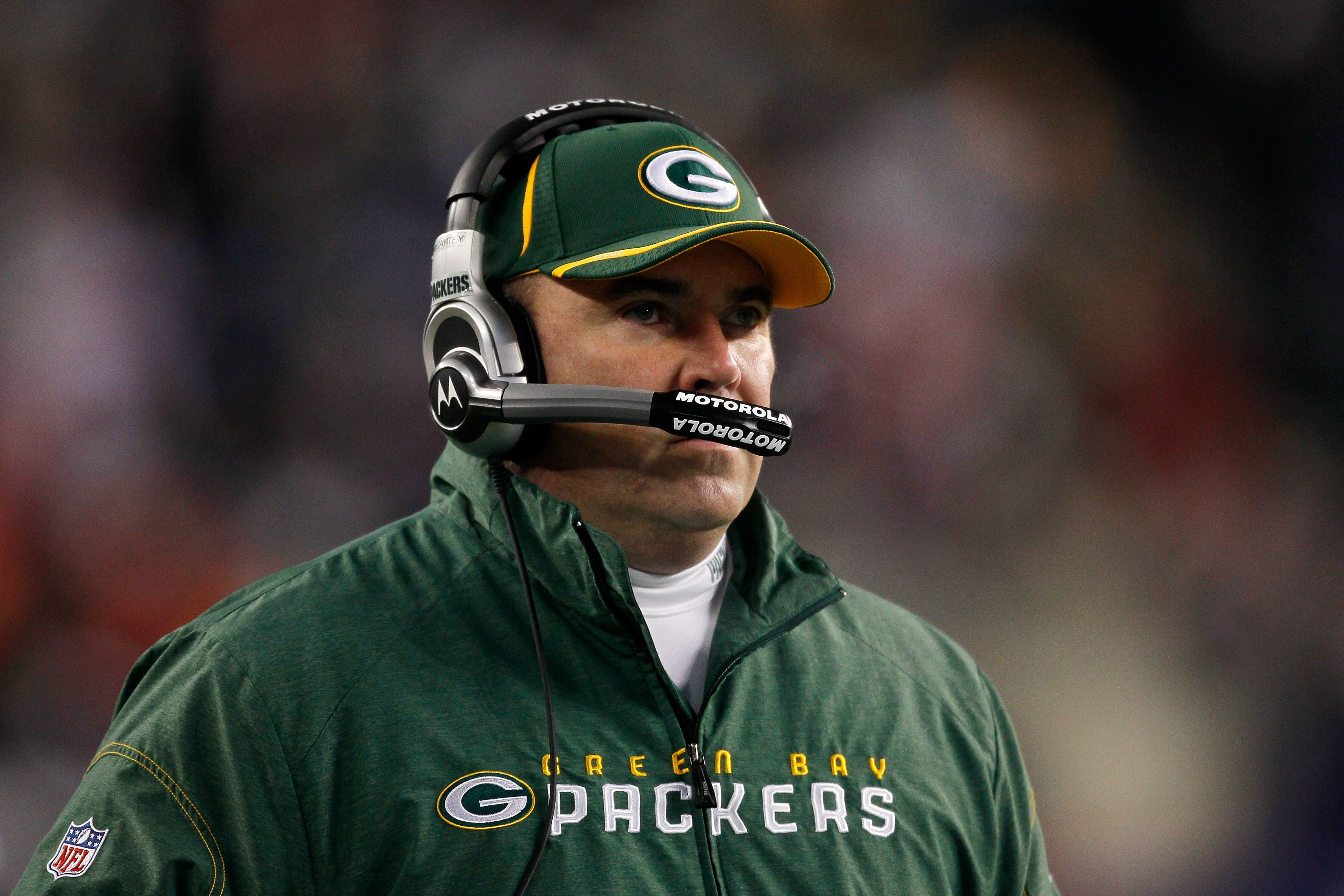 FOXBORO, MA - DECEMBER 19:  Mike McCarthy, head coach of the Green Bay Packers, looks on during the game against the New England Patriots at Gillette Stadium on December 19, 2010 in Foxboro, Massachusetts.  (Photo by Jim Rogash/Getty Images)