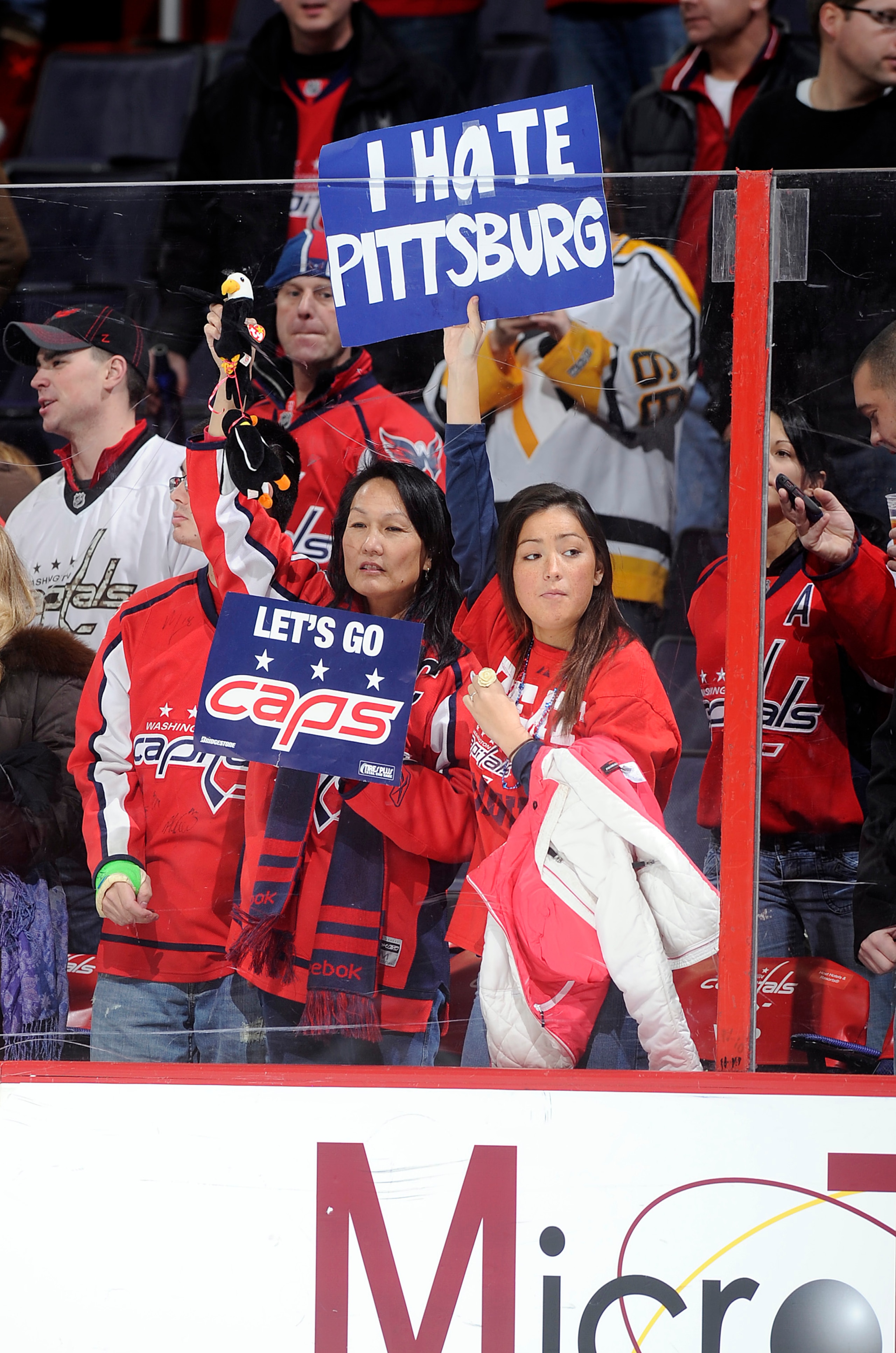 WASHINGTON, DC - DECEMBER 23:  Fans hold up signs before the game between the Washington Capitals and the Pittsburgh Penguins at the Verizon Center on December 23, 2010 in Washington DC.  (Photo by Greg Fiume/Getty Images)