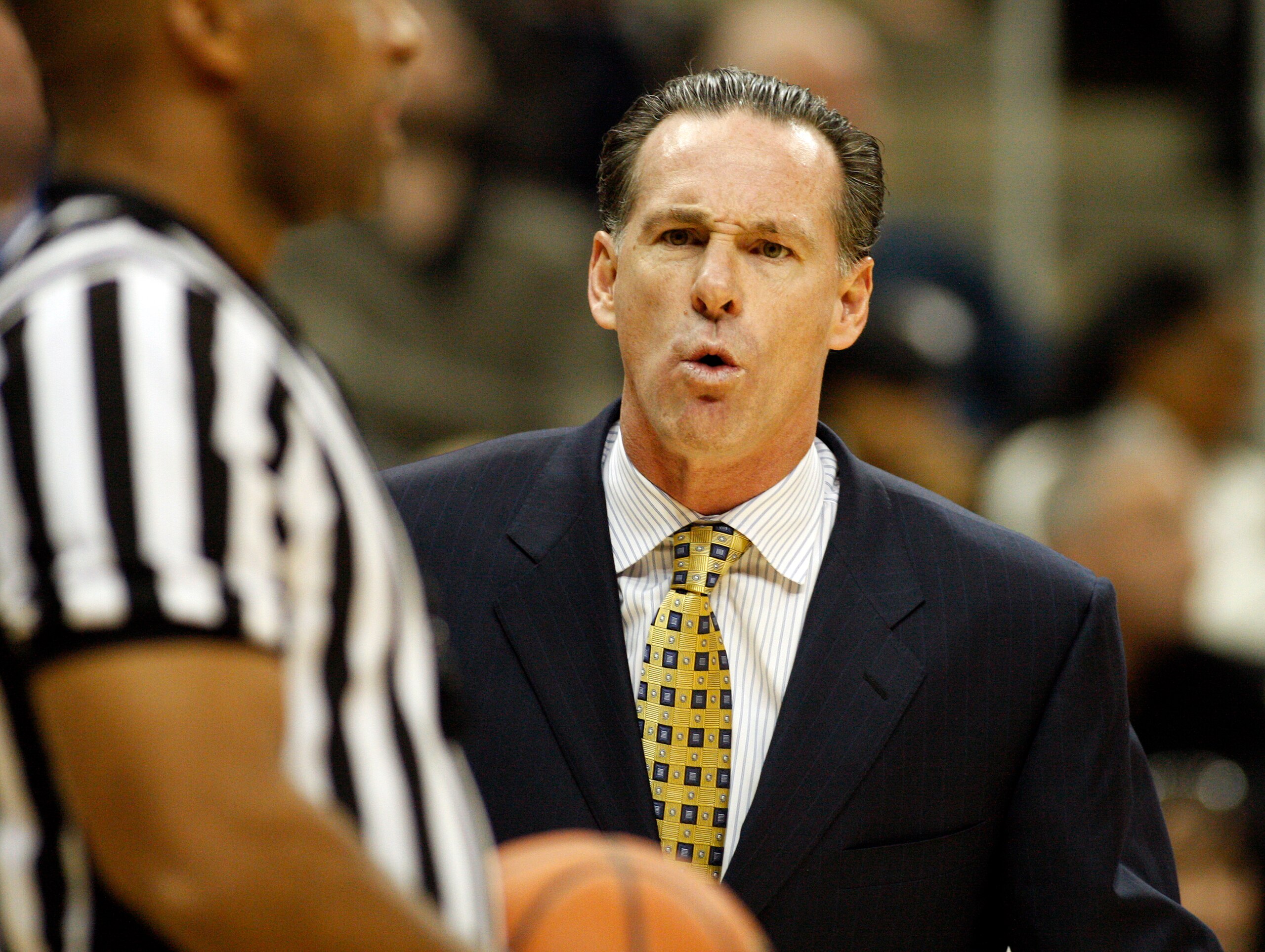 PITTSBURGH, PA - DECEMBER 11:  Pittsburgh Panthers head coach Jamie Dixon argues with a referee against the Tennessee Volunteers during the SEC/BIG EAST Invitational at Consol Energy Center on December 11, 2010 in Pittsburgh, Pennsylvania.The Volunteers d