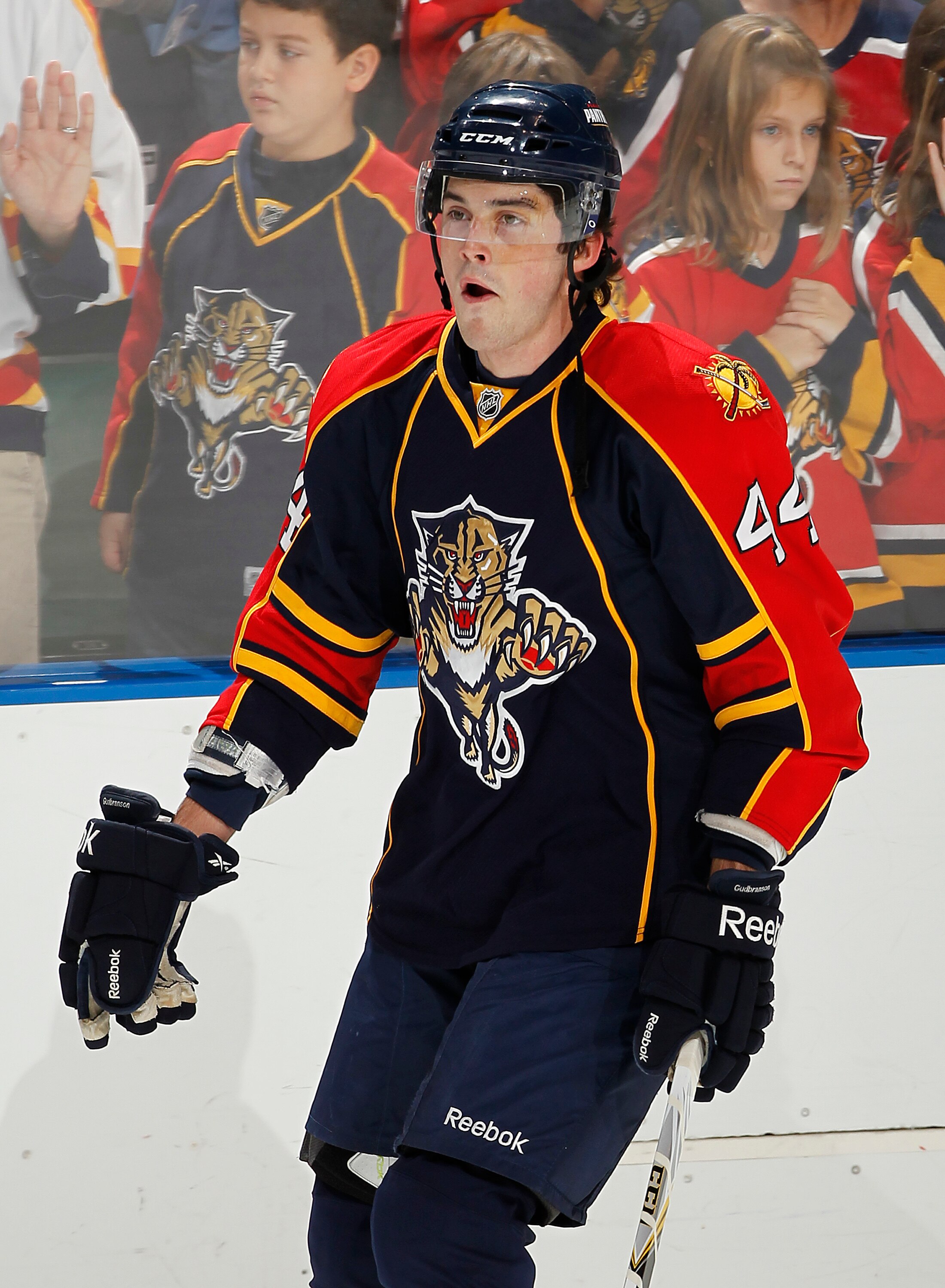 SUNRISE, FL - OCTOBER 1: Erik Gudbranson #44 of the Florida Panthers skates prior to the pre season game against the Tampa Bay Lightning on October 1, 2010 at the BankAtlantic Center in Sunrise, Florida. The Lightning defeated the Panthers 2-1 in overtime